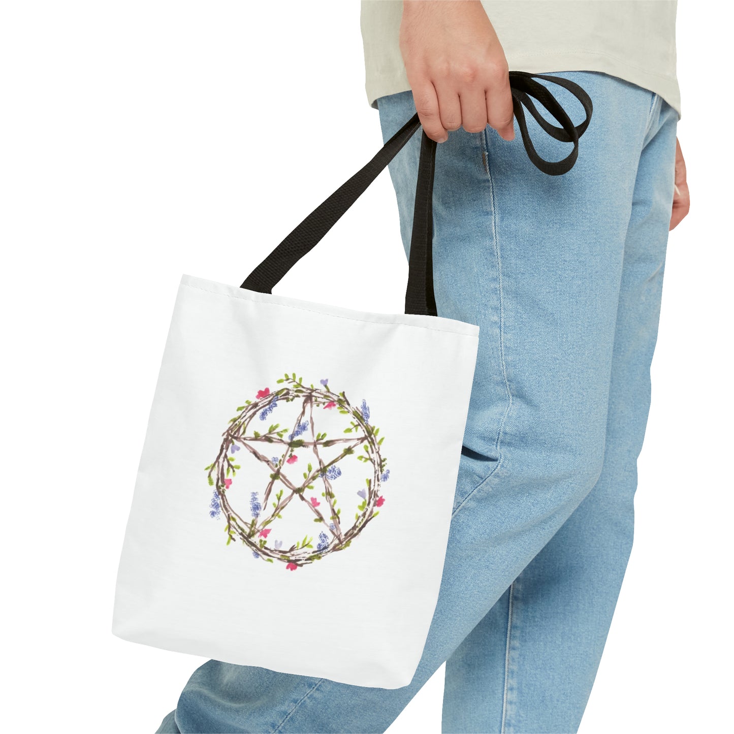 Watercolor Floral Pentacle Tote Bag