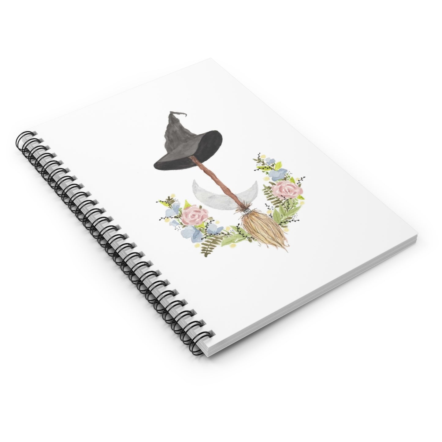 Watercolor Witchy Broomstick Spiral Notebook - Ruled Line