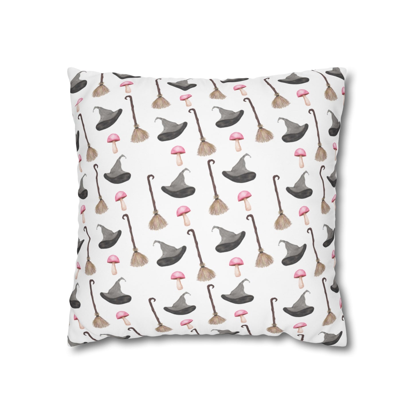 Watercolor Witchy Things Patterned Square Poly Canvas Pillow Cover - Pillow Not Included -
