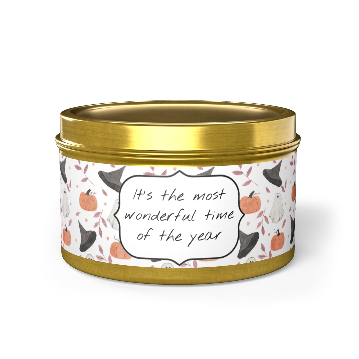 Halloween Watercolor Pattern "Most Wonderful Time of the Year" Tin Candles
