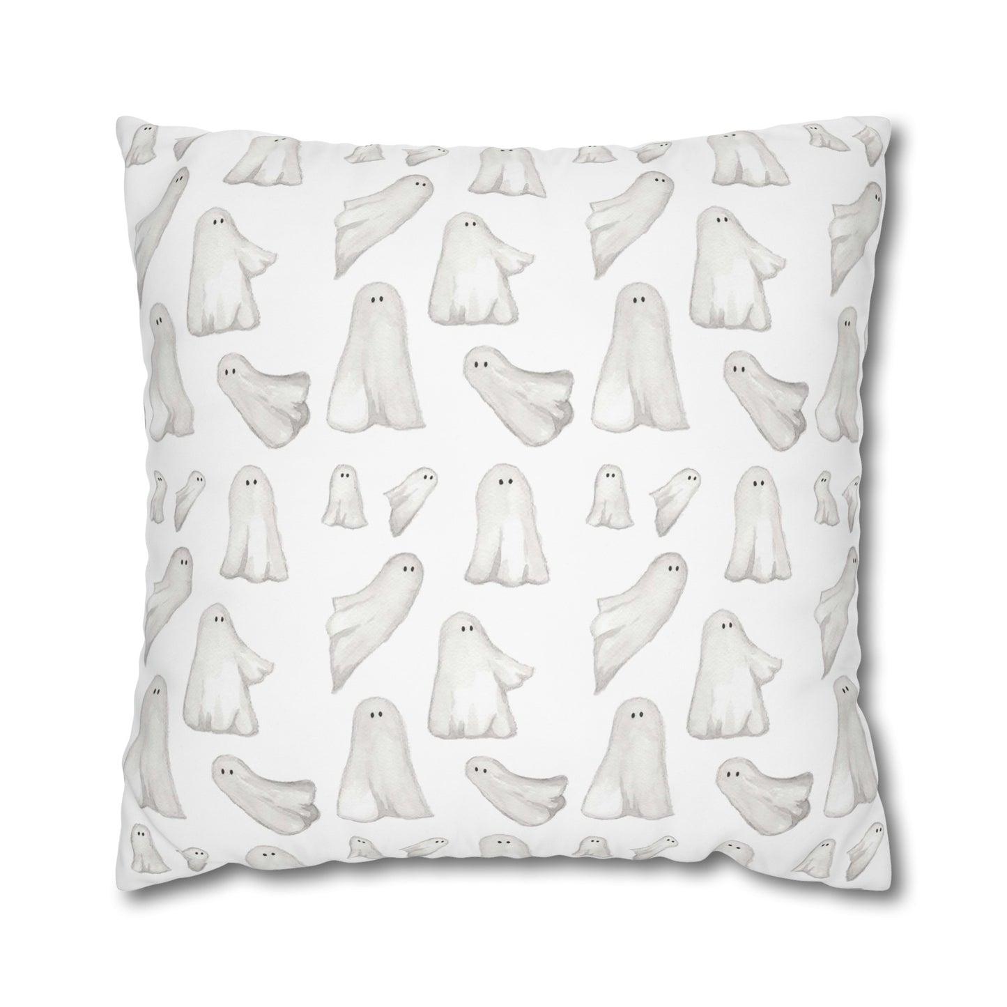 Halloween Watercolor Scattered Ghosts Square Poly Canvas Pillow Cover - Pillow Not Included -