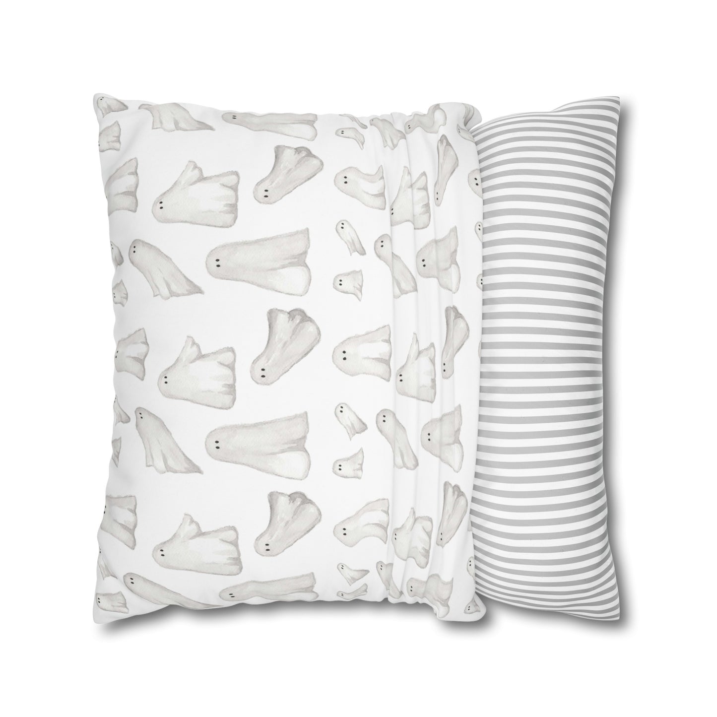 Halloween Watercolor Scattered Ghosts Square Poly Canvas Pillow Cover - Pillow Not Included -