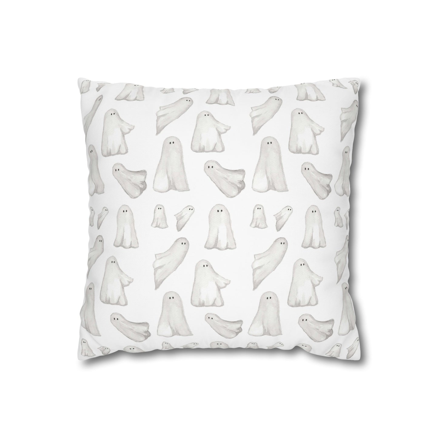 Halloween Watercolor Scattered Ghosts Square Poly Canvas Pillow Cover - Pillow Not Included -