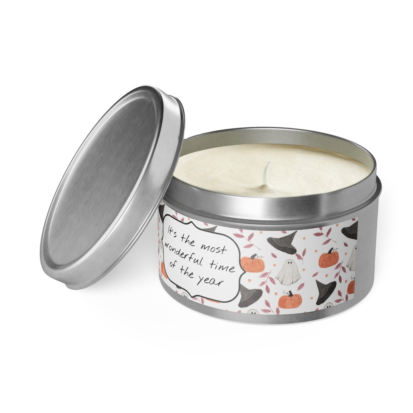Halloween Watercolor Pattern "Most Wonderful Time of the Year" Tin Candles
