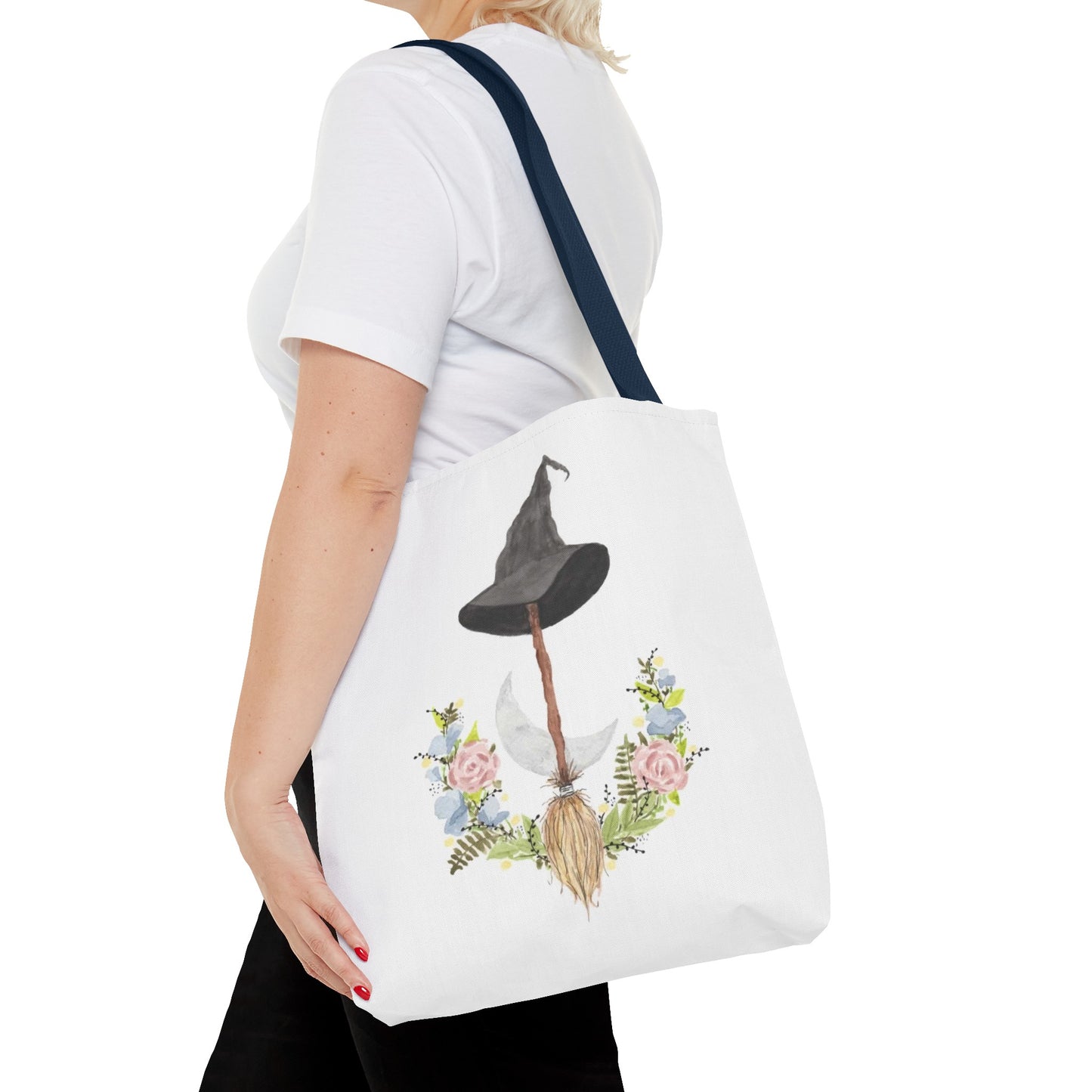 Watercolor Witchy Broomstick Tote Bag