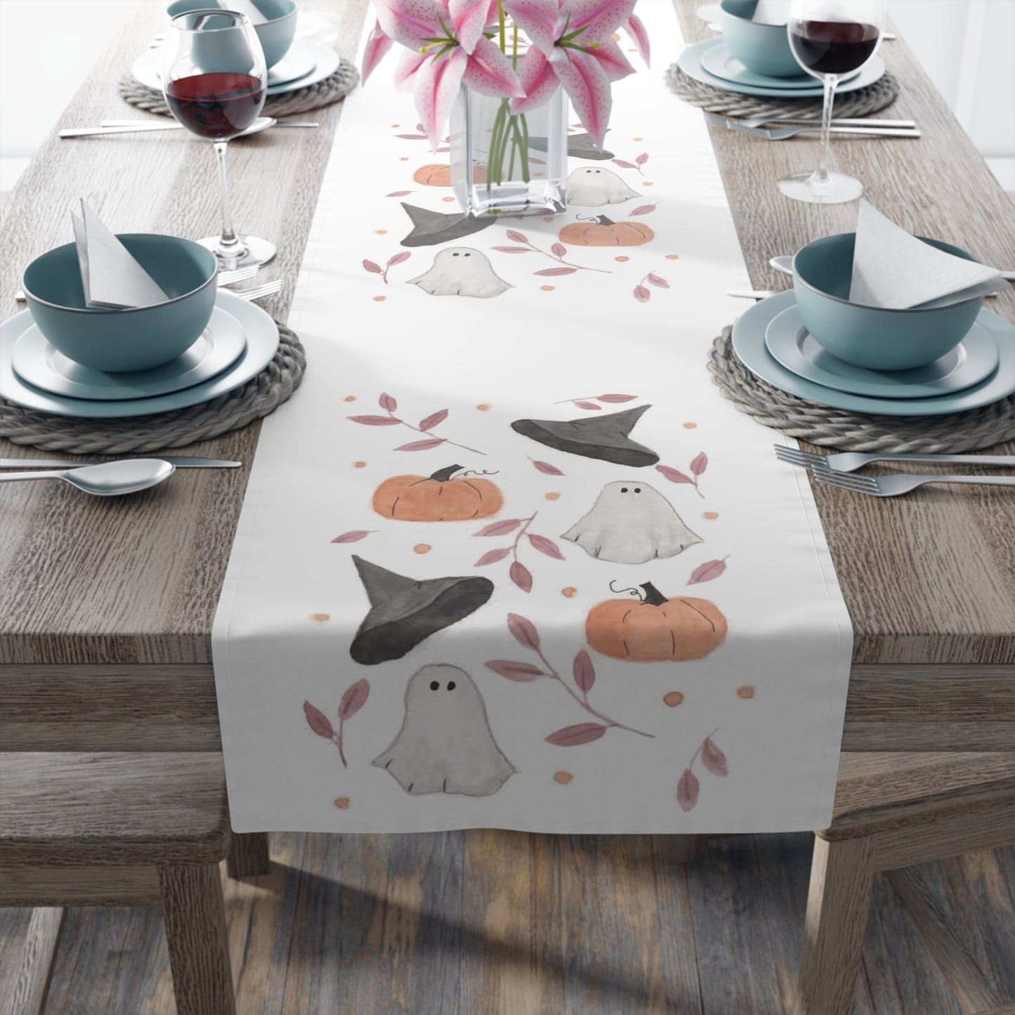Watercolor Halloween Scattered Pattern Table Runner