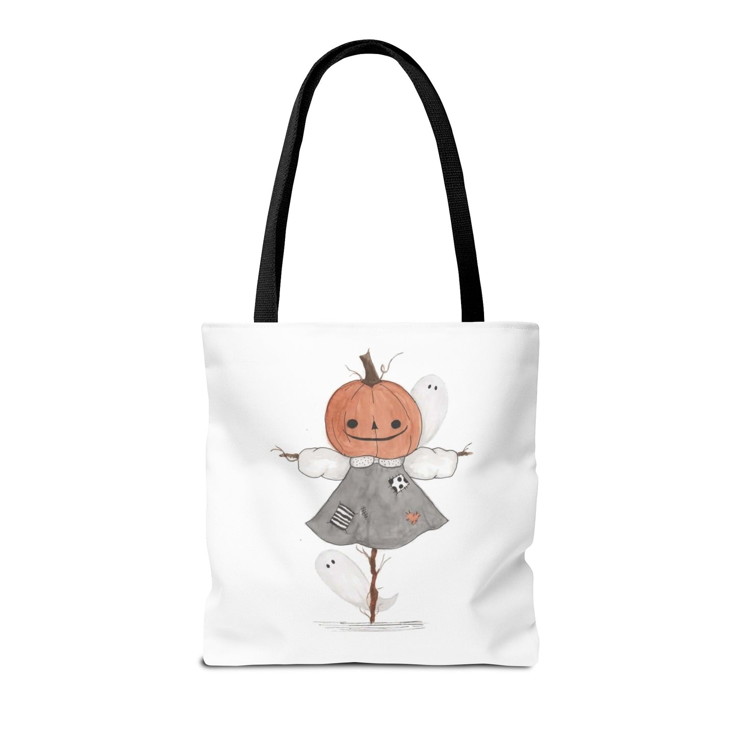 Halloween Watercolor Pumpkin Girl Scarecrow Tote Bag
