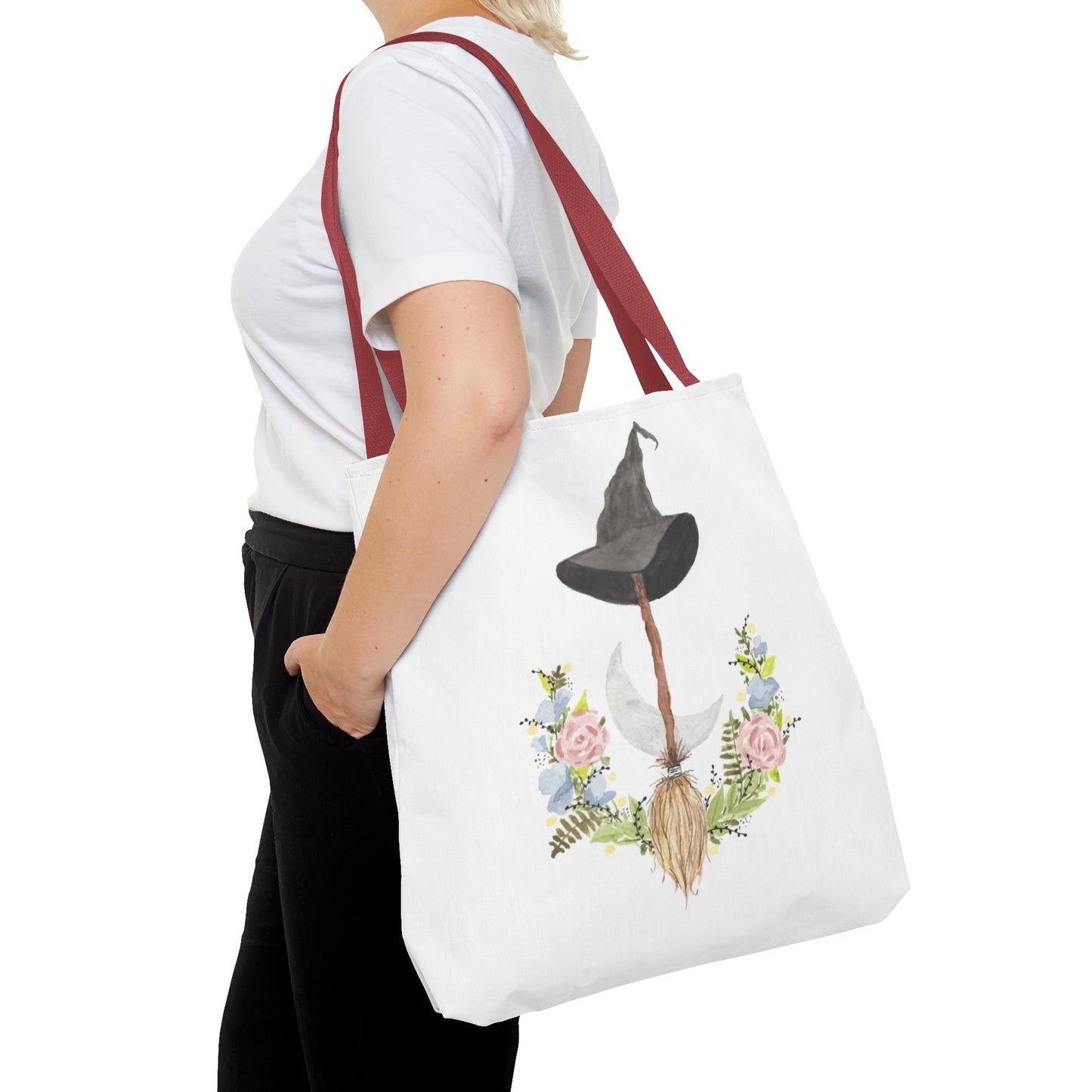 Watercolor Witchy Broomstick Tote Bag