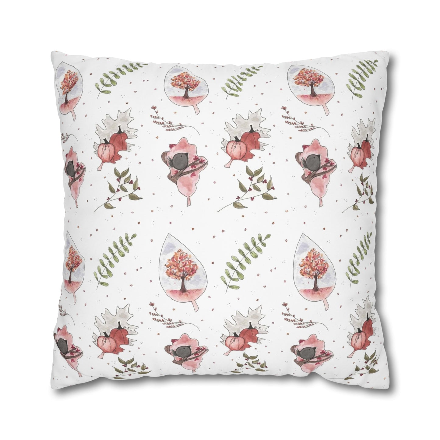 Halloween Watercolor Fall Pattern Square Poly Canvas Pillow Cover - Pillow Not Included -