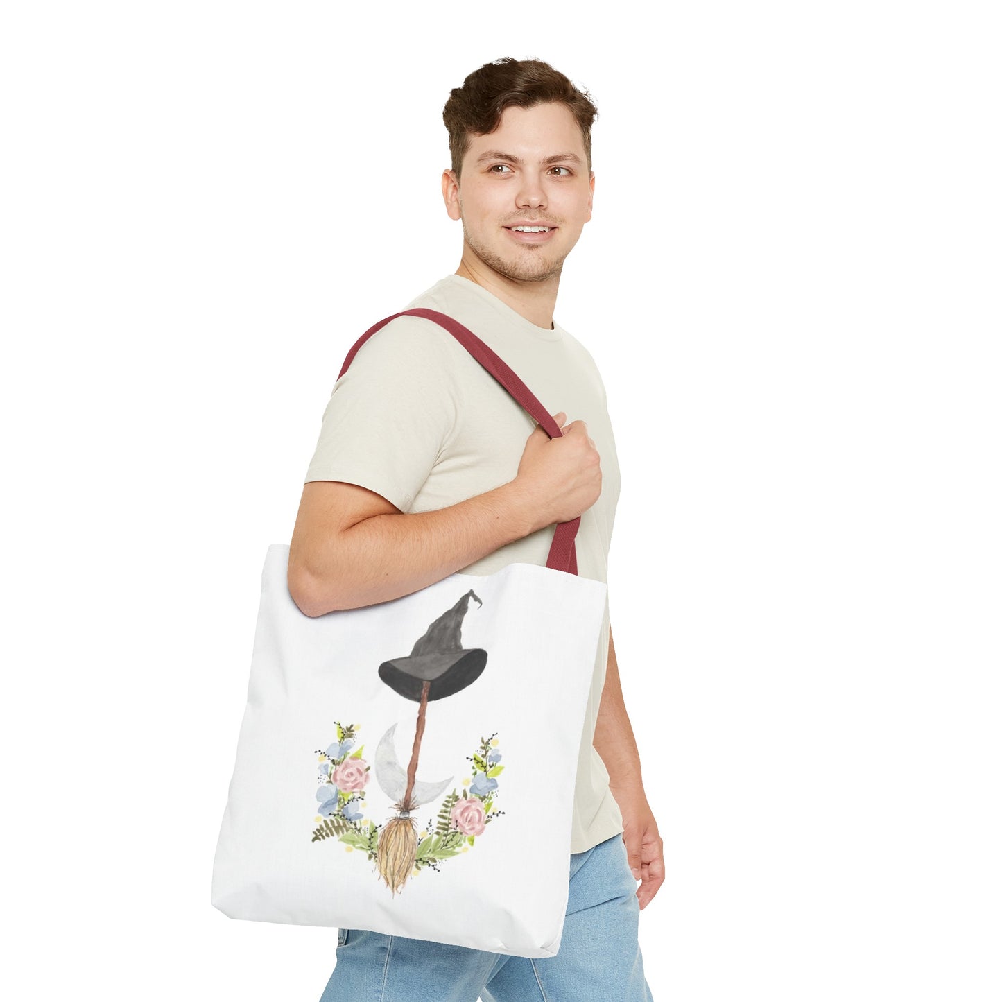 Watercolor Witchy Broomstick Tote Bag