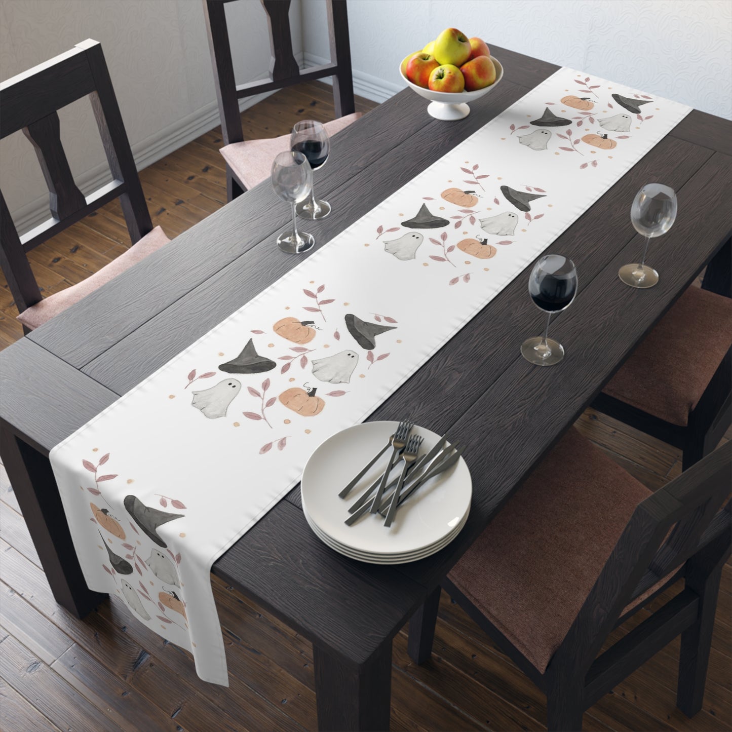 Watercolor Halloween Scattered Pattern Table Runner