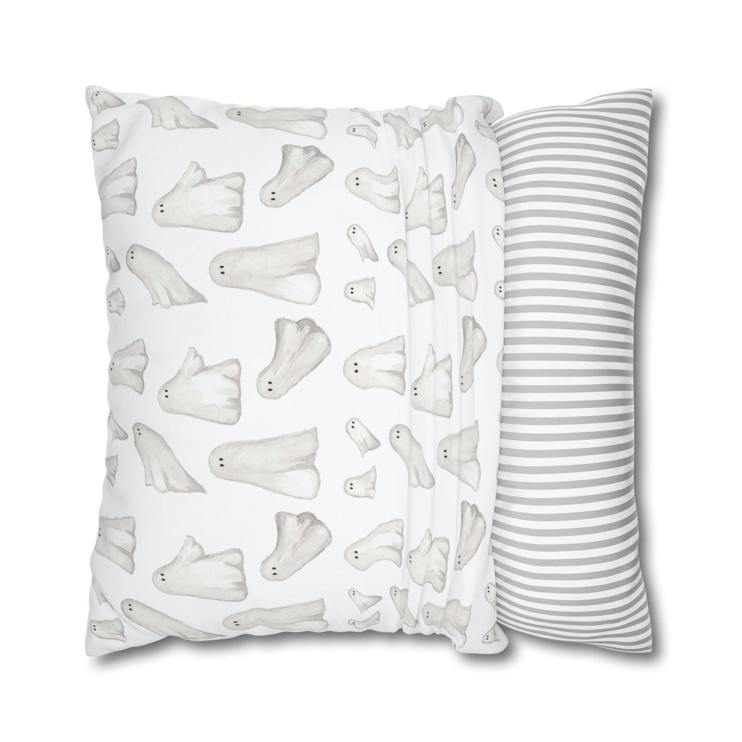Halloween Watercolor Scattered Ghosts Square Poly Canvas Pillow Cover - Pillow Not Included -