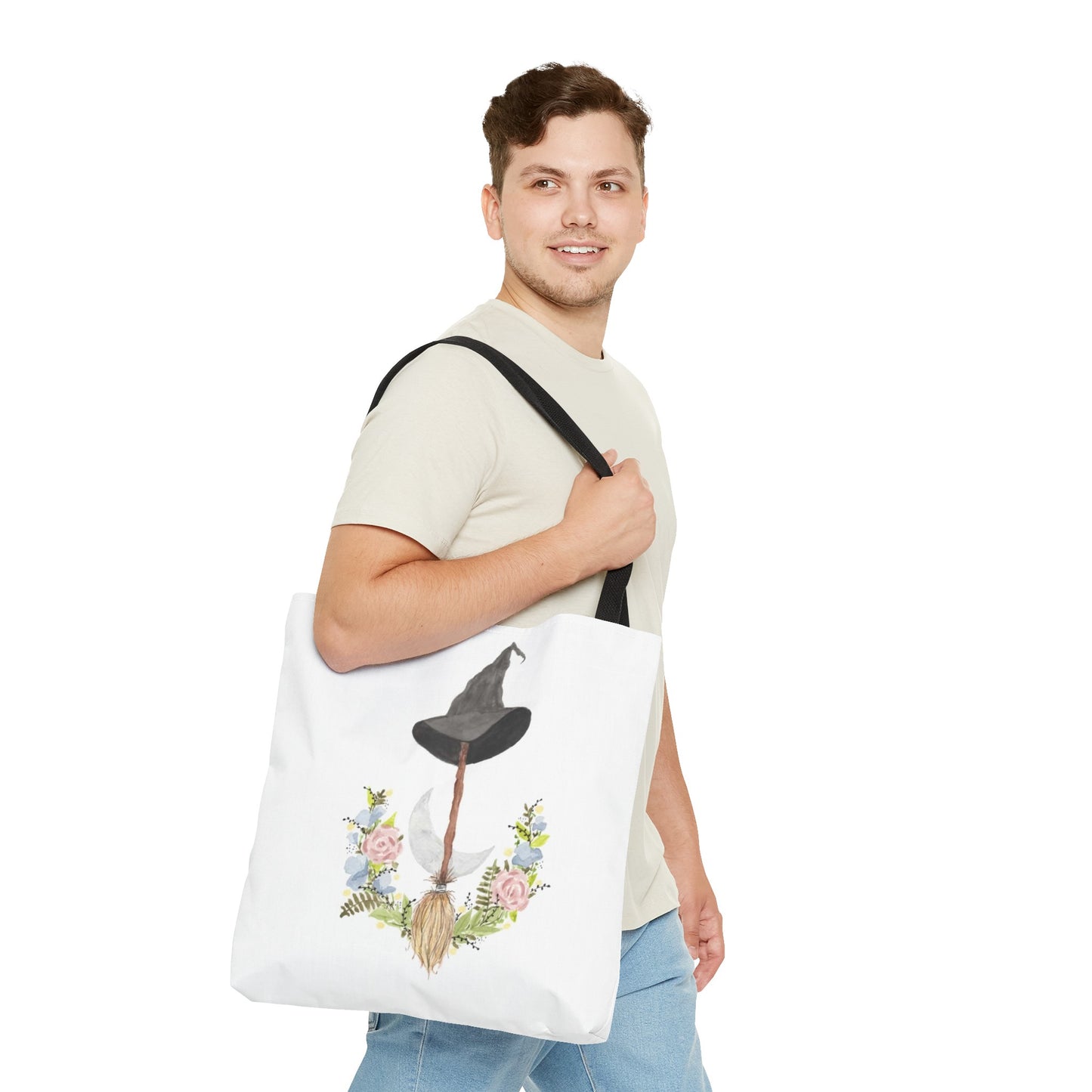Watercolor Witchy Broomstick Tote Bag