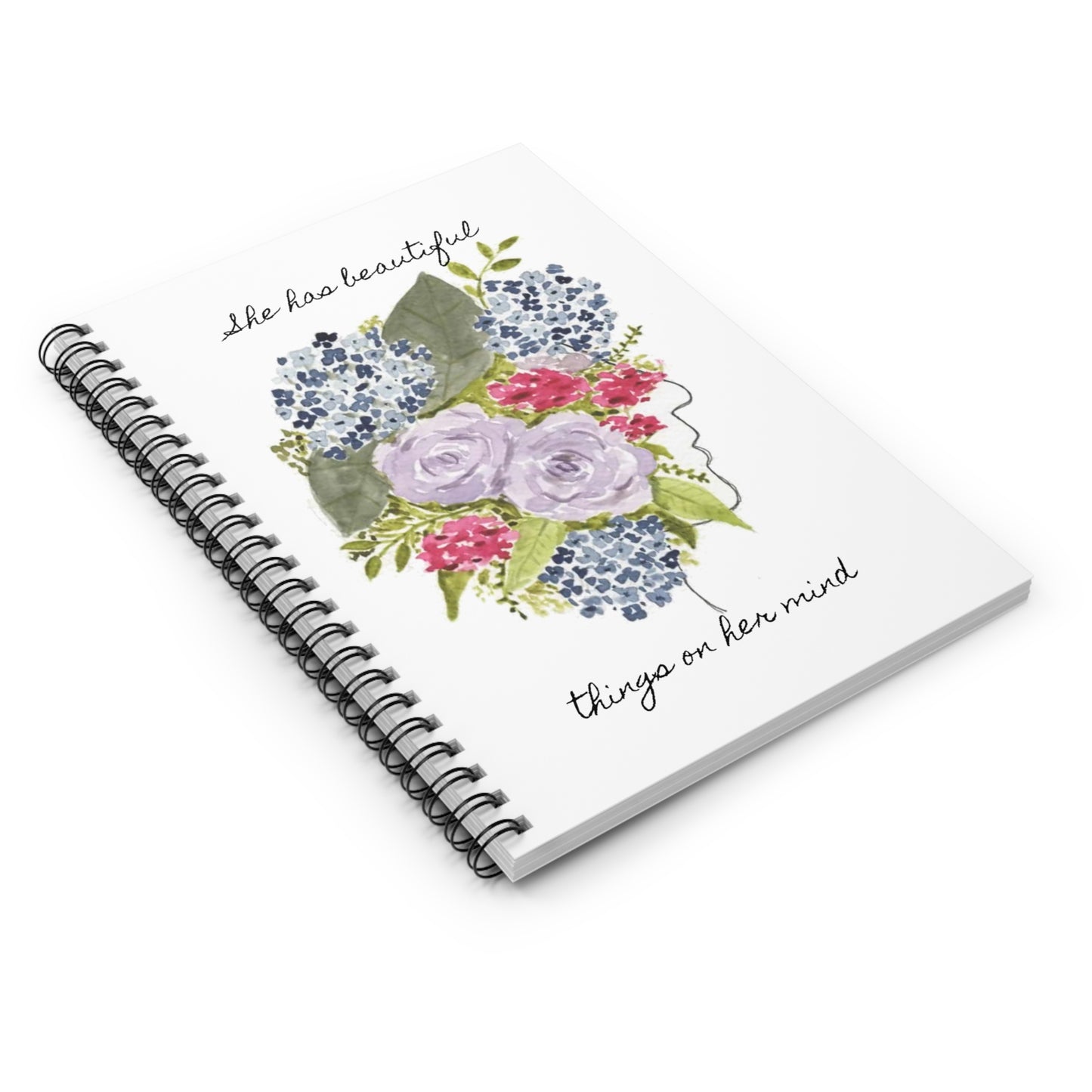 Watercolor "She Has Beautiful Things on Her Mind" Spiral Notebook - Ruled Line