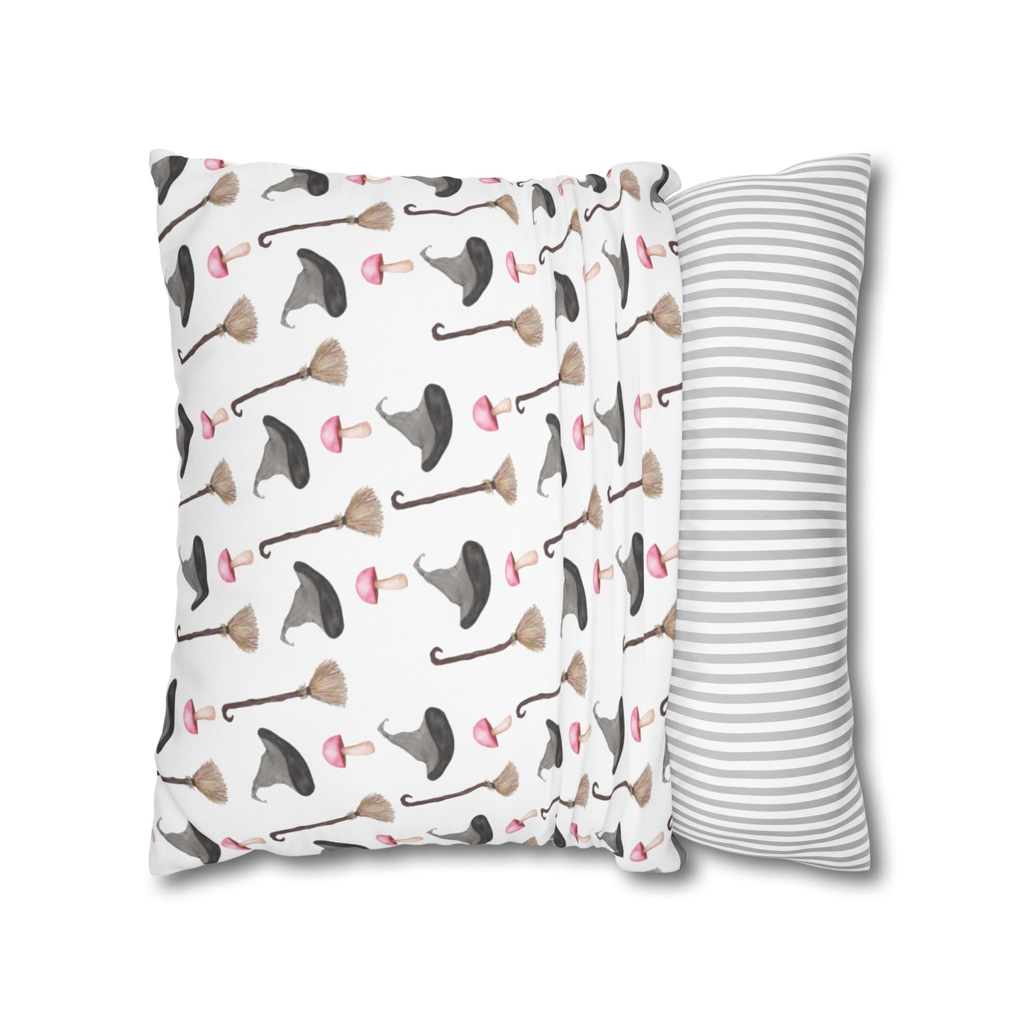 Watercolor Witchy Things Patterned Square Poly Canvas Pillow Cover - Pillow Not Included -