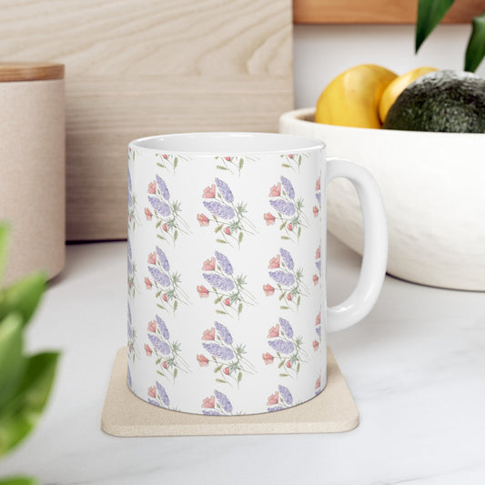 Watercolor Poppy and Lupine Ceramic Mug