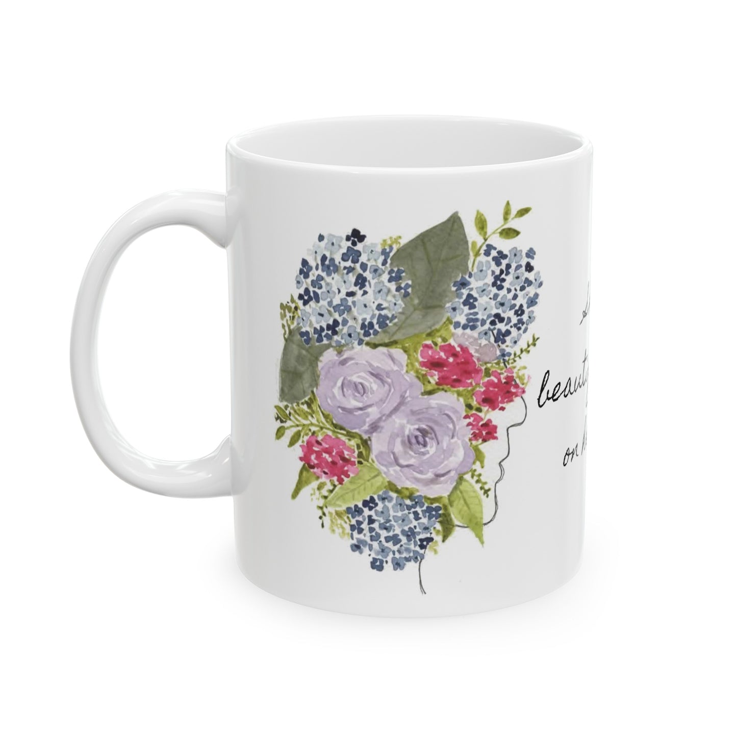 Watercolor "She Has Beautiful Things on Her Mind" Ceramic Mug, (11oz, 15oz)