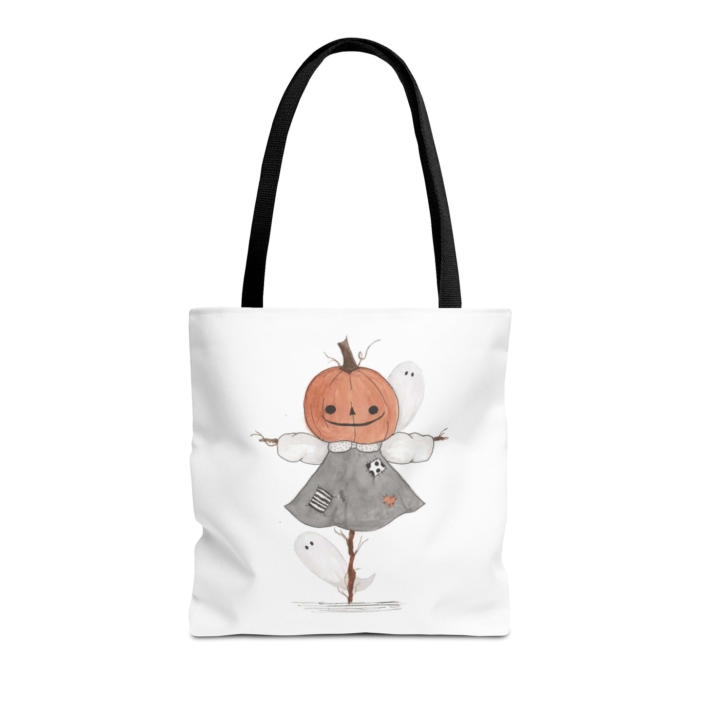Halloween Watercolor Pumpkin Girl Scarecrow Tote Bag