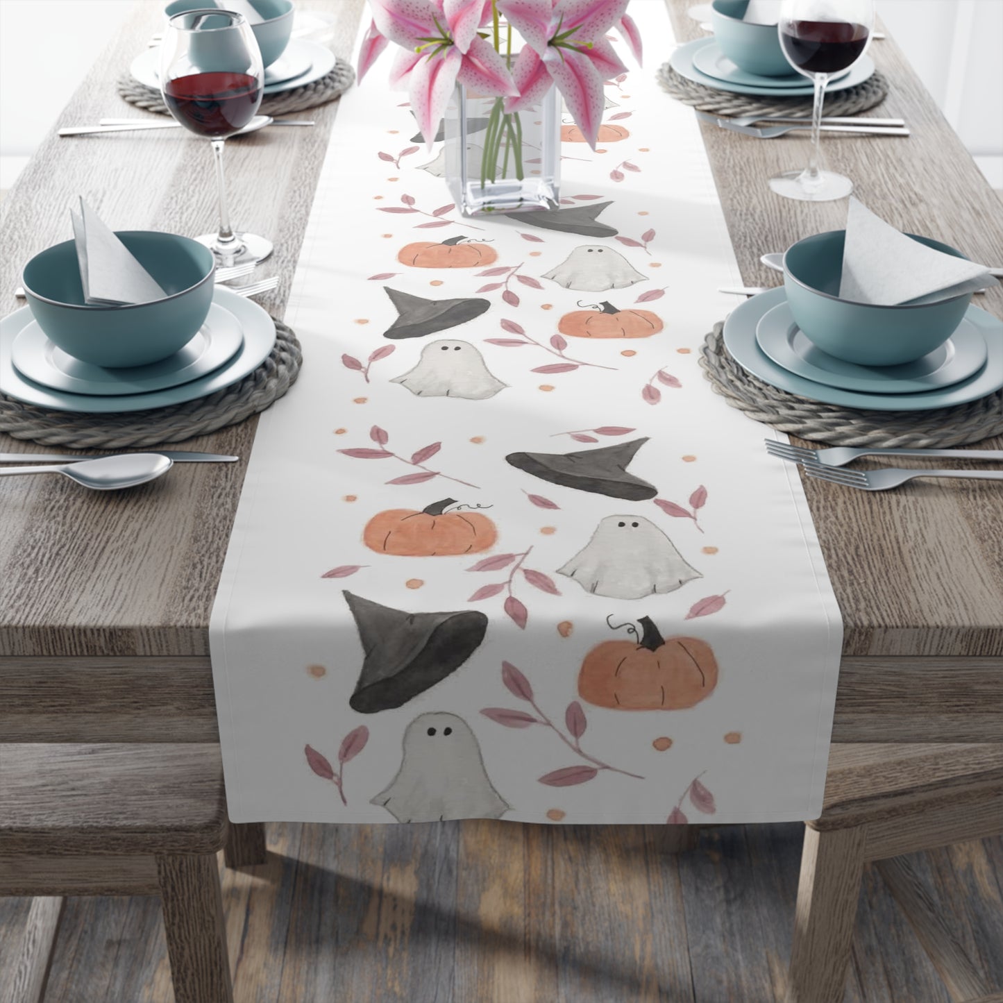 Watercolor Halloween Scattered Pattern Table Runner