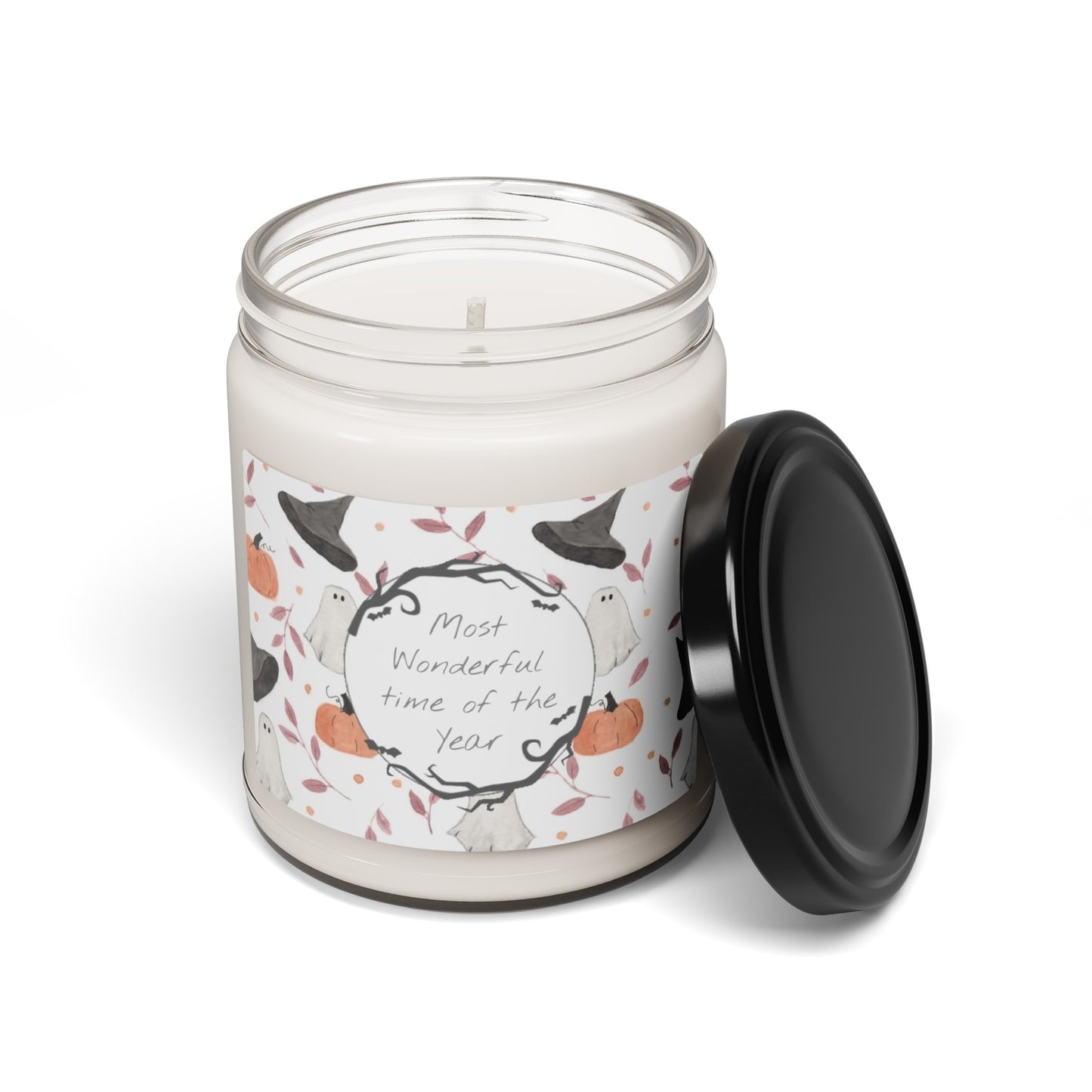 Halloween Watercolor Pattern "Most Wonderful Time of the Year" Scented Soy Candle, 9oz