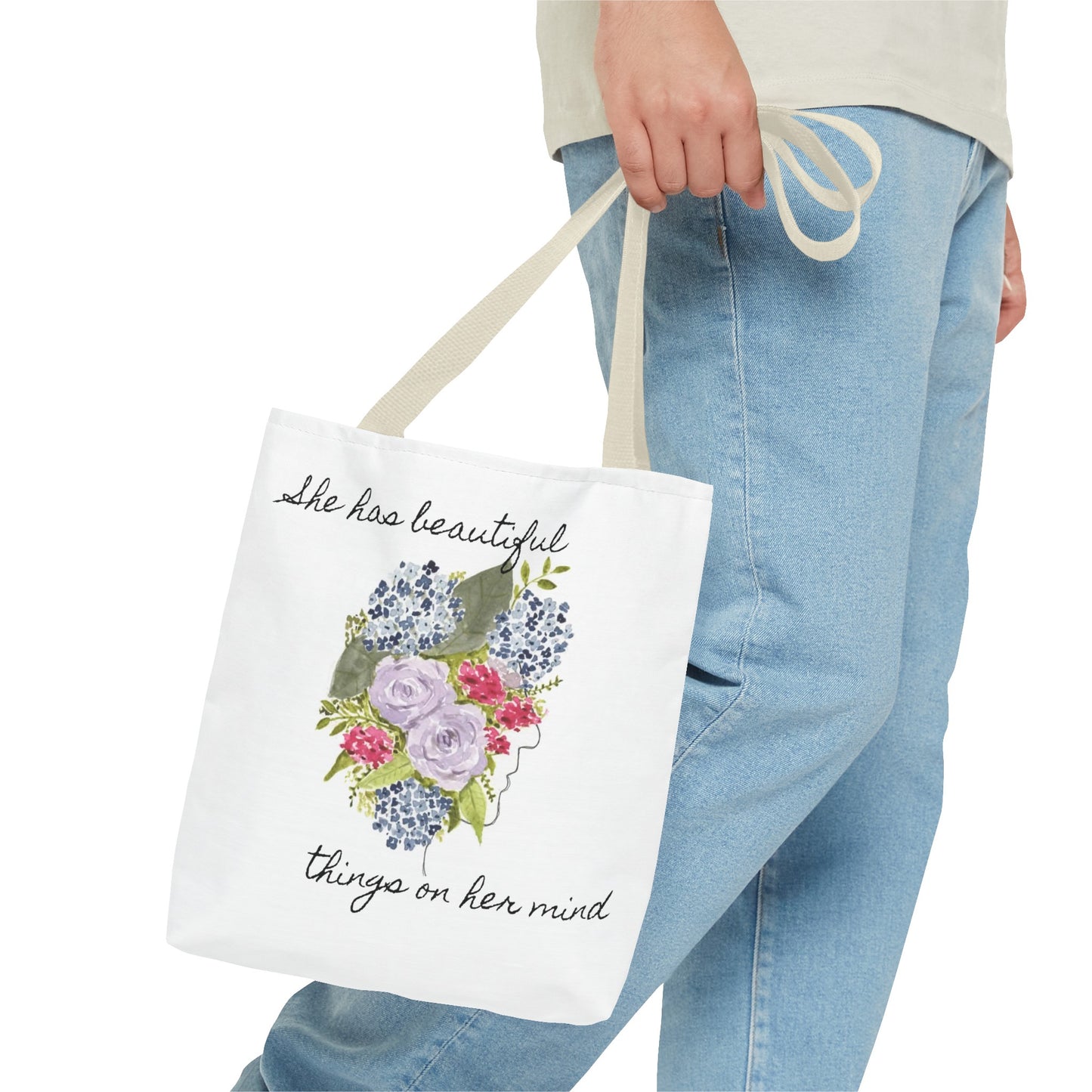 Watercolor "She Has Beautiful Things on Her Mind" Tote Bag