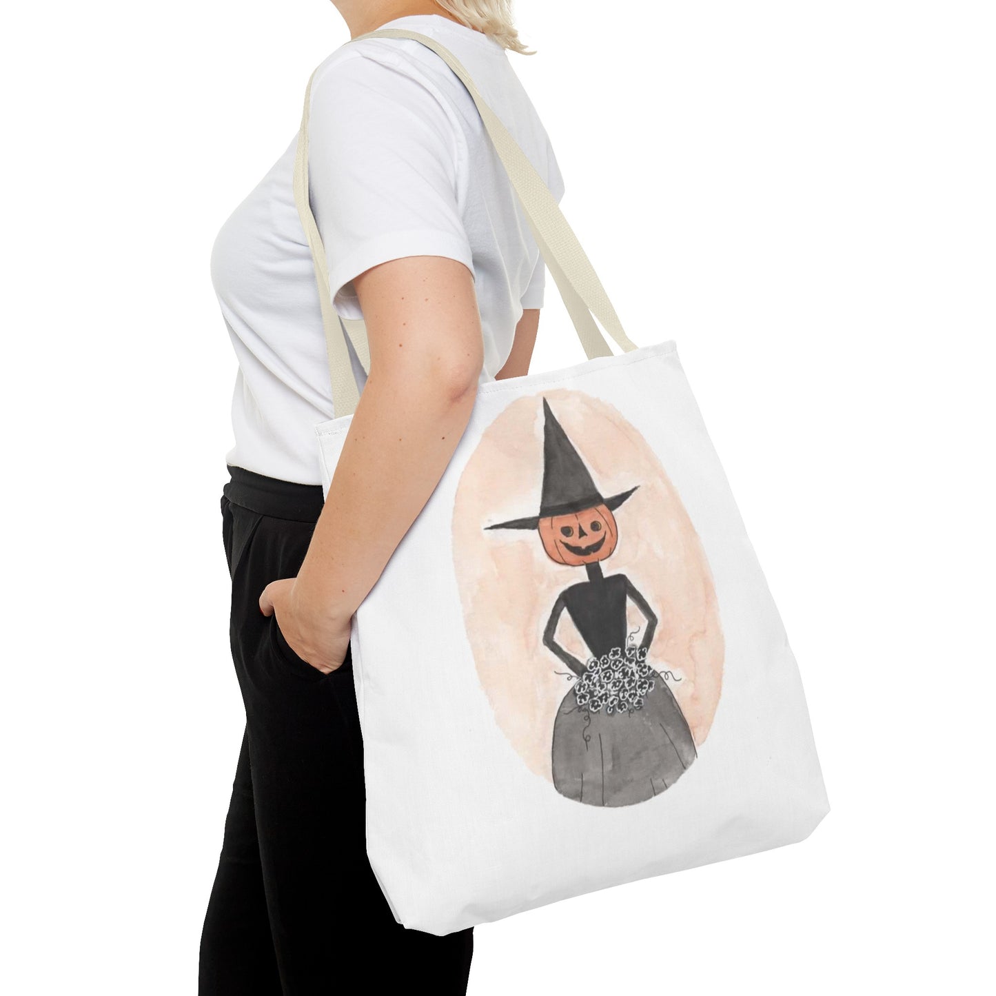 Halloween Watercolor Proper Pumpkin Lady Tote Bag