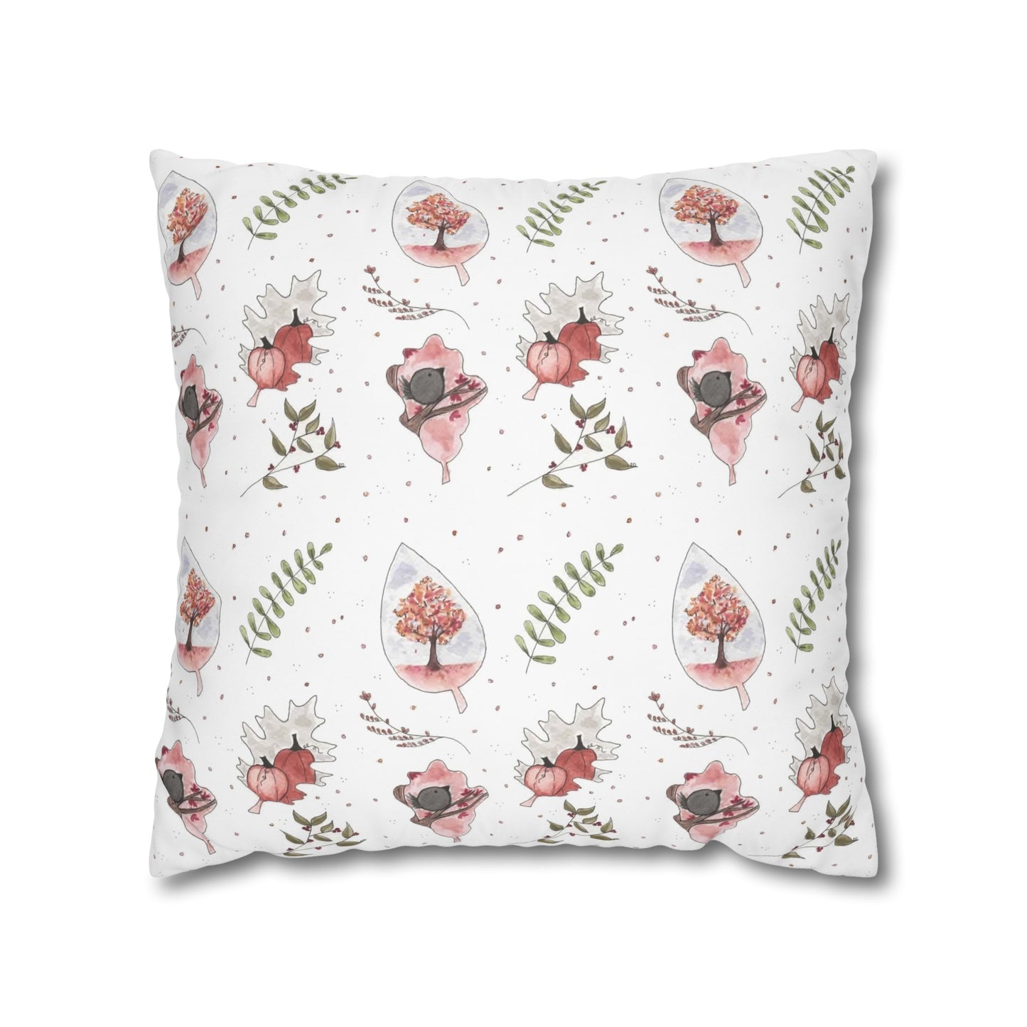 Halloween Watercolor Fall Pattern Square Poly Canvas Pillow Cover - Pillow Not Included -