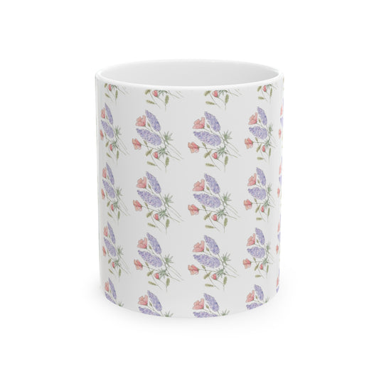 Watercolor Poppy and Lupine Ceramic Mug