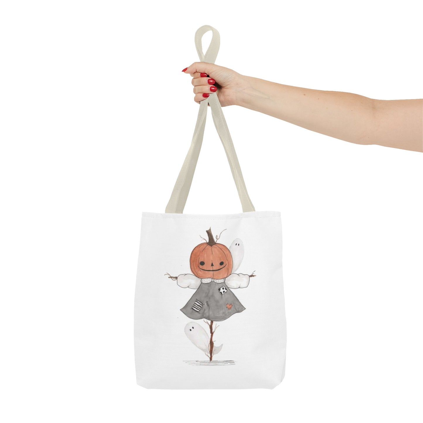 Halloween Watercolor Pumpkin Girl Scarecrow Tote Bag