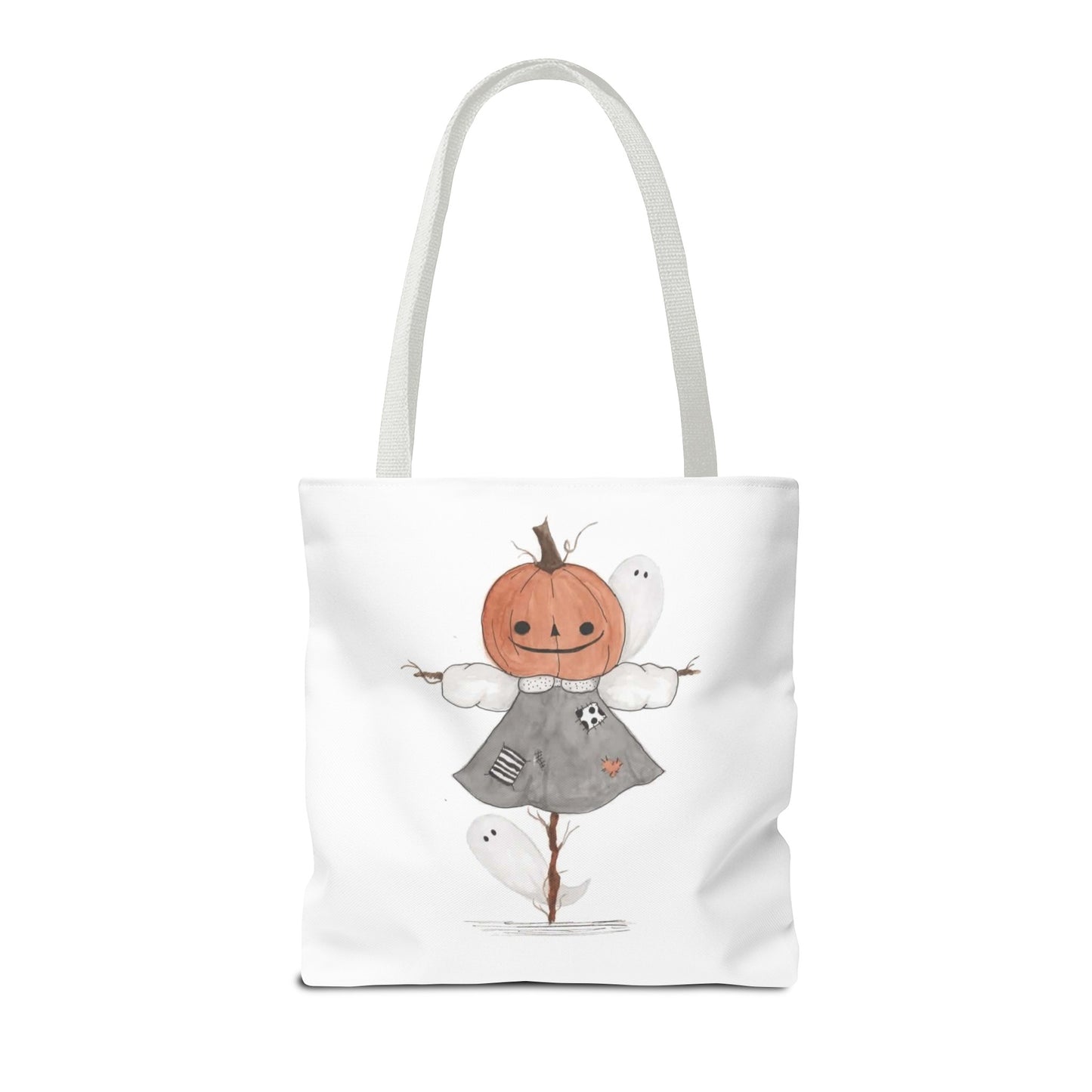 Halloween Watercolor Pumpkin Girl Scarecrow Tote Bag