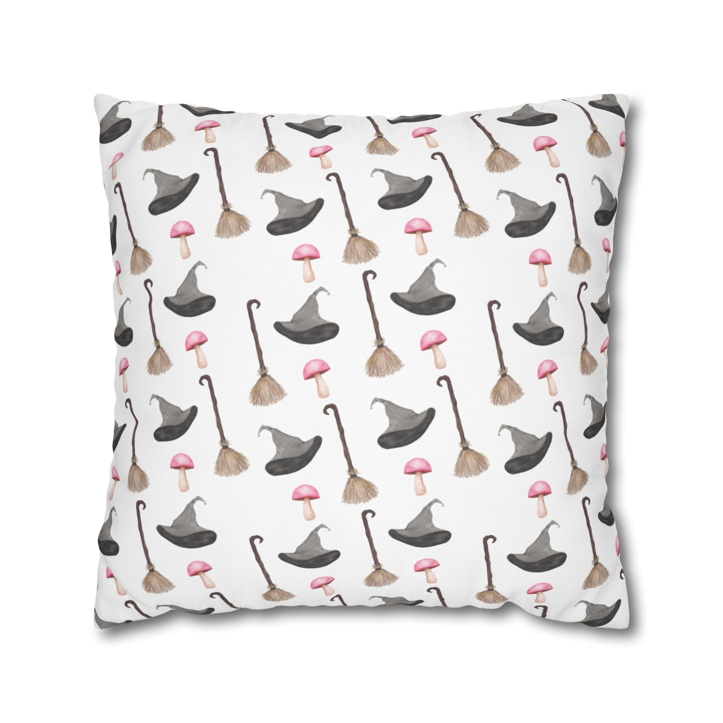 Watercolor Witchy Things Patterned Square Poly Canvas Pillow Cover - Pillow Not Included -
