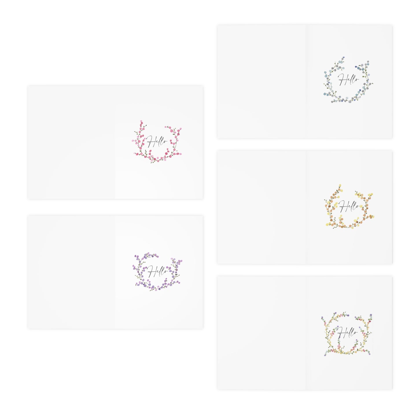 Watercolor Abstract Floral "Hello" Greeting Cards (5-Pack)