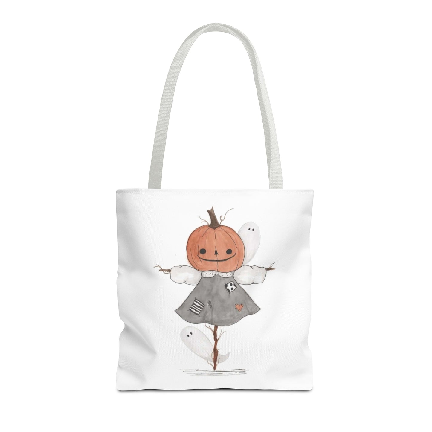 Halloween Watercolor Pumpkin Girl Scarecrow Tote Bag