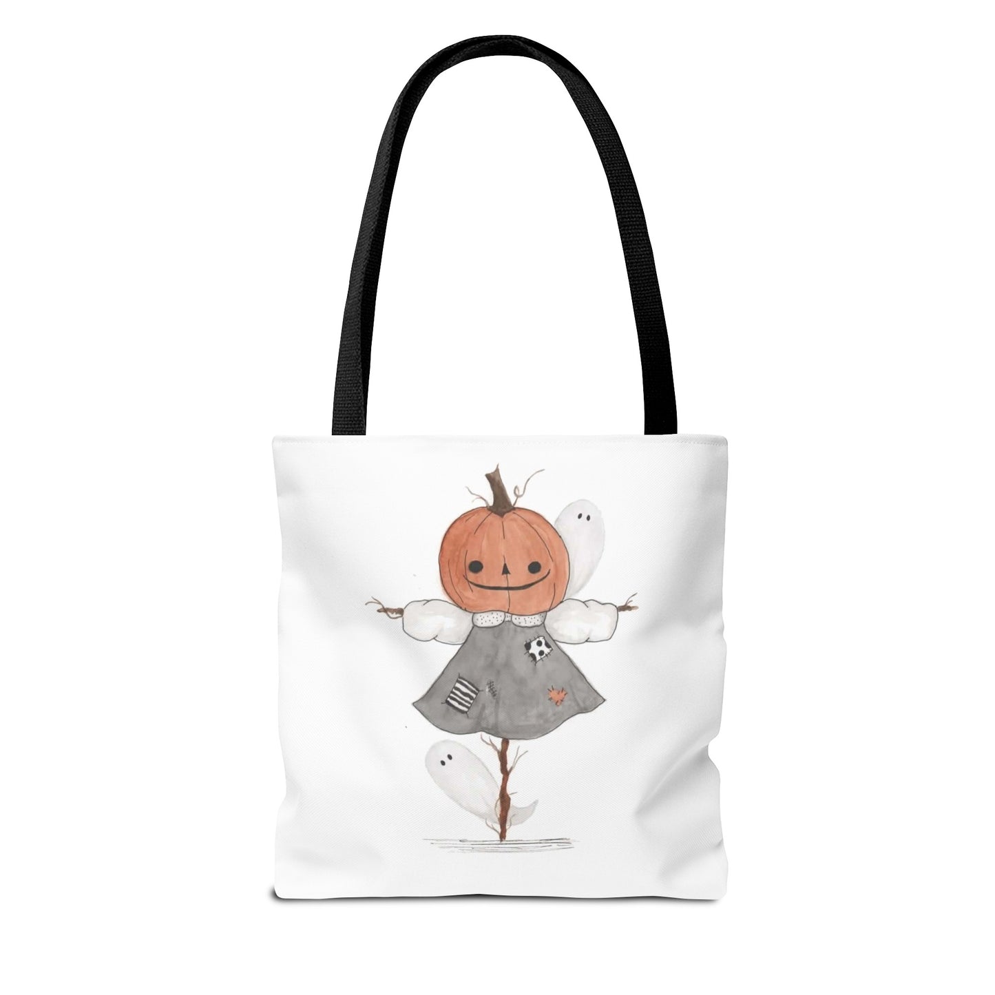 Halloween Watercolor Pumpkin Girl Scarecrow Tote Bag