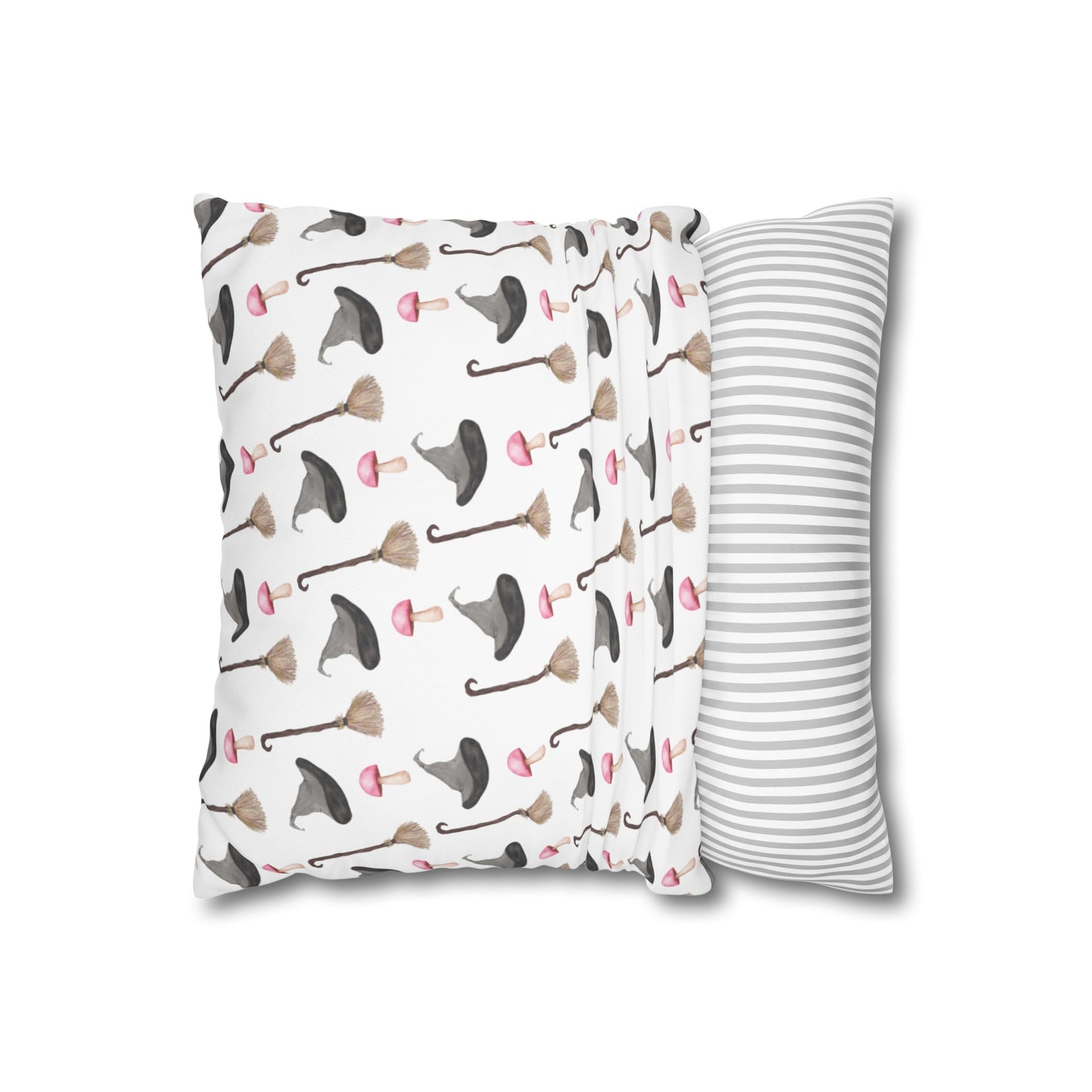Watercolor Witchy Things Patterned Square Poly Canvas Pillow Cover - Pillow Not Included -