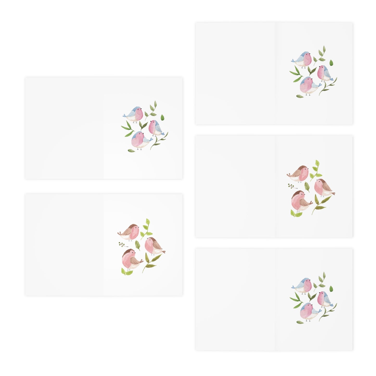 Watercolor Bluebirds and Robins Greeting Cards (5-Pack)