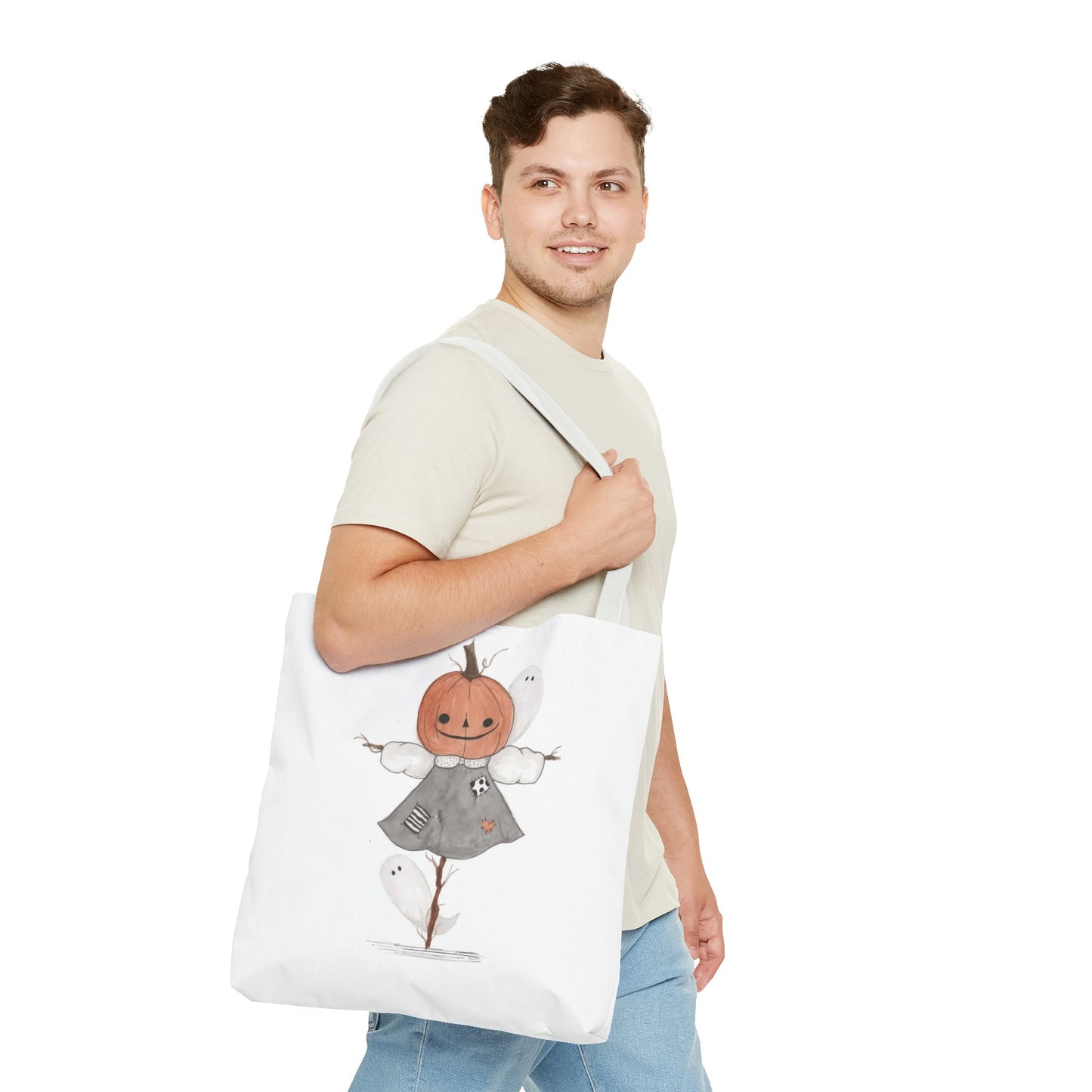 Halloween Watercolor Pumpkin Girl Scarecrow Tote Bag