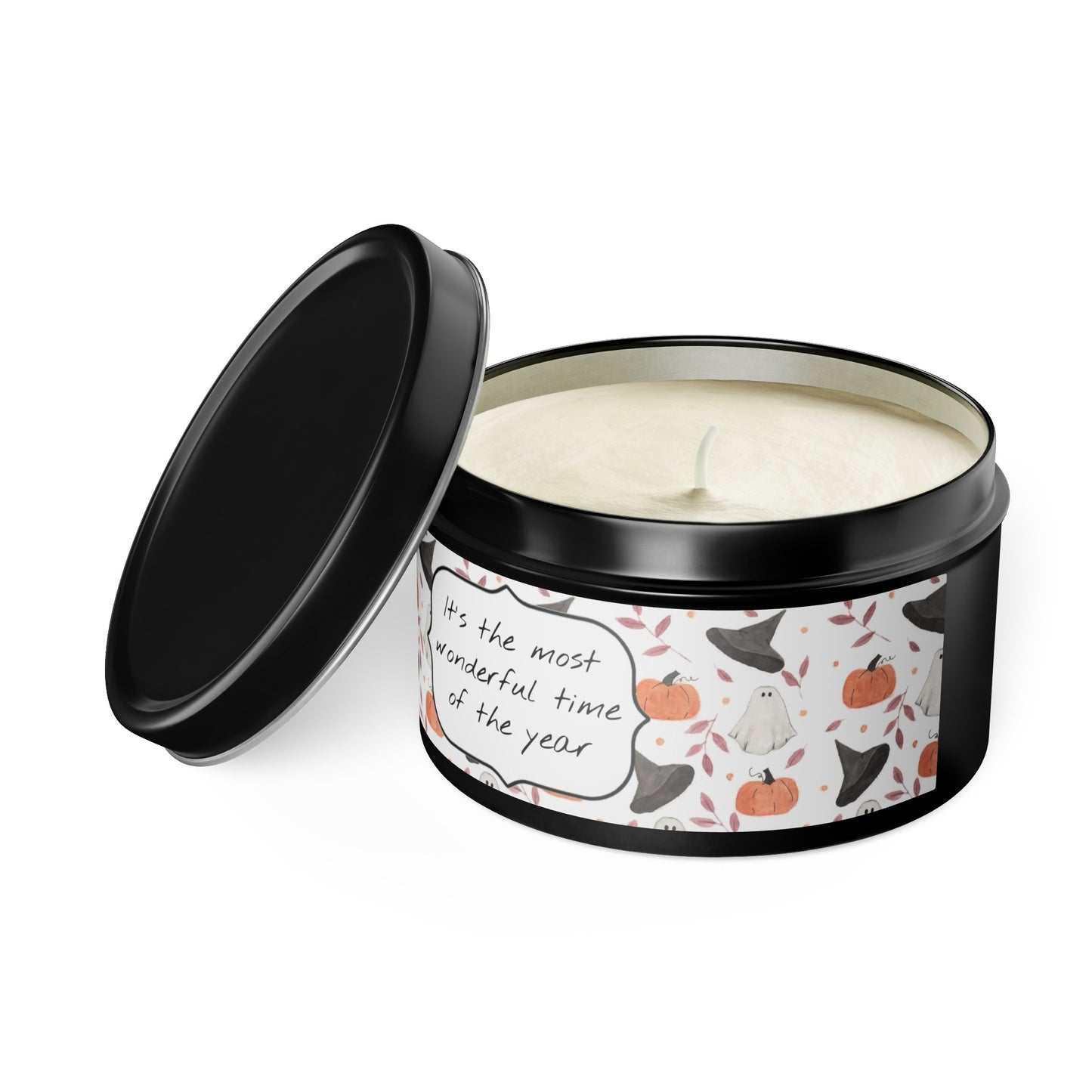 Halloween Watercolor Pattern "Most Wonderful Time of the Year" Tin Candles