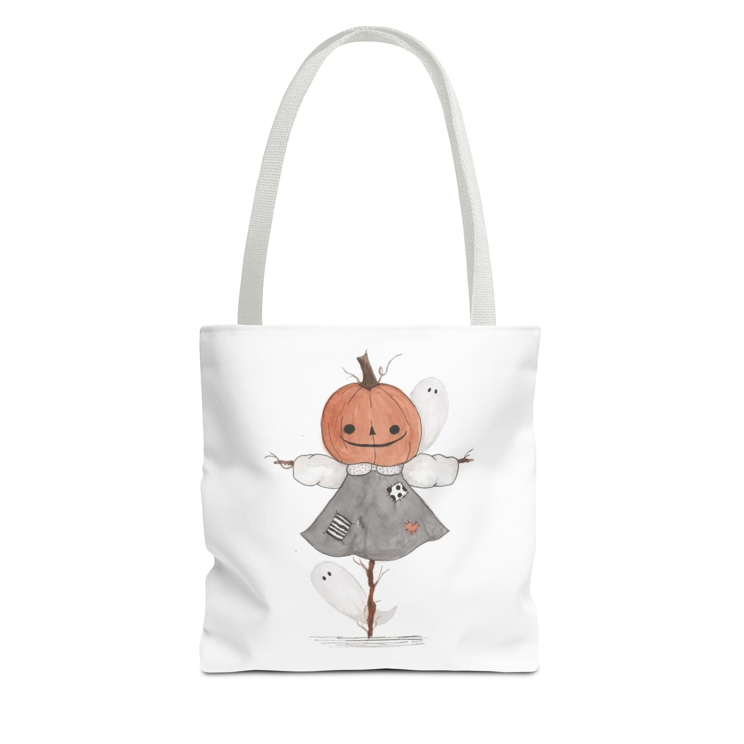 Halloween Watercolor Pumpkin Girl Scarecrow Tote Bag