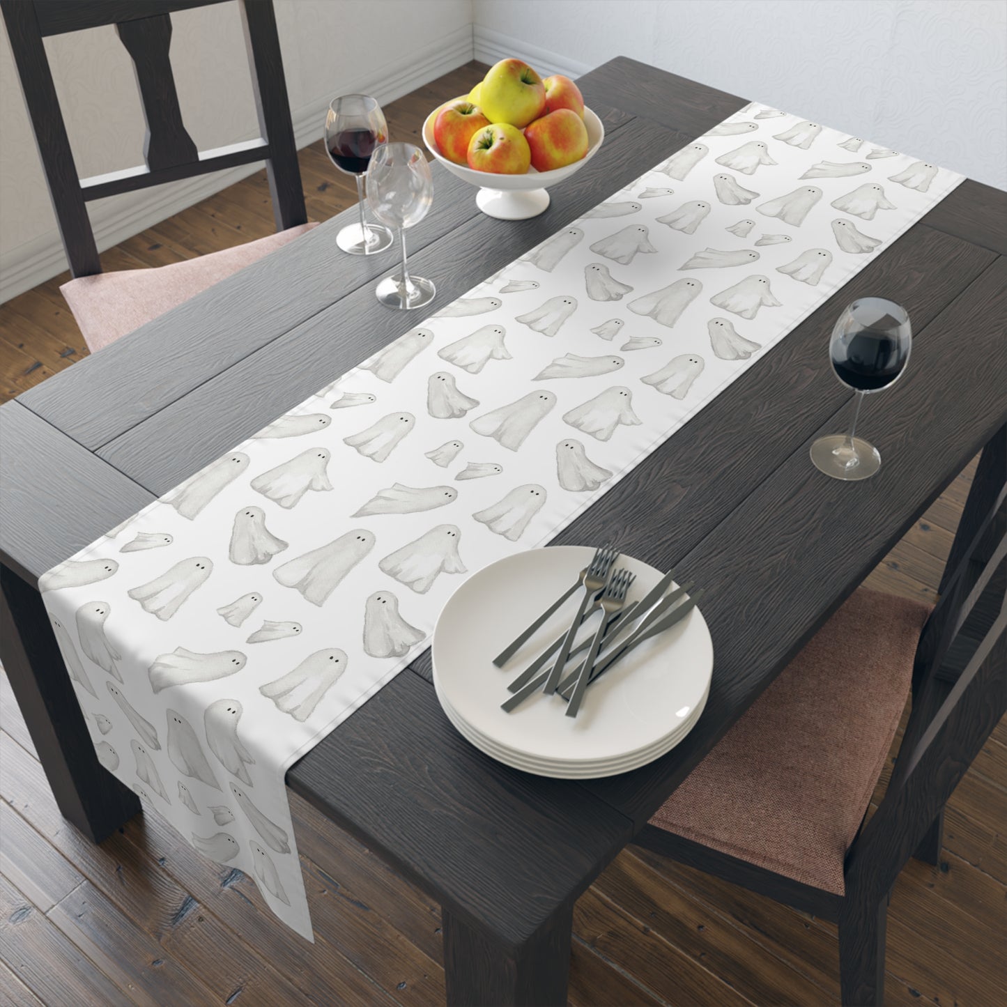 Halloween Watercolor Ghosts Table Runner (Cotton, Poly)
