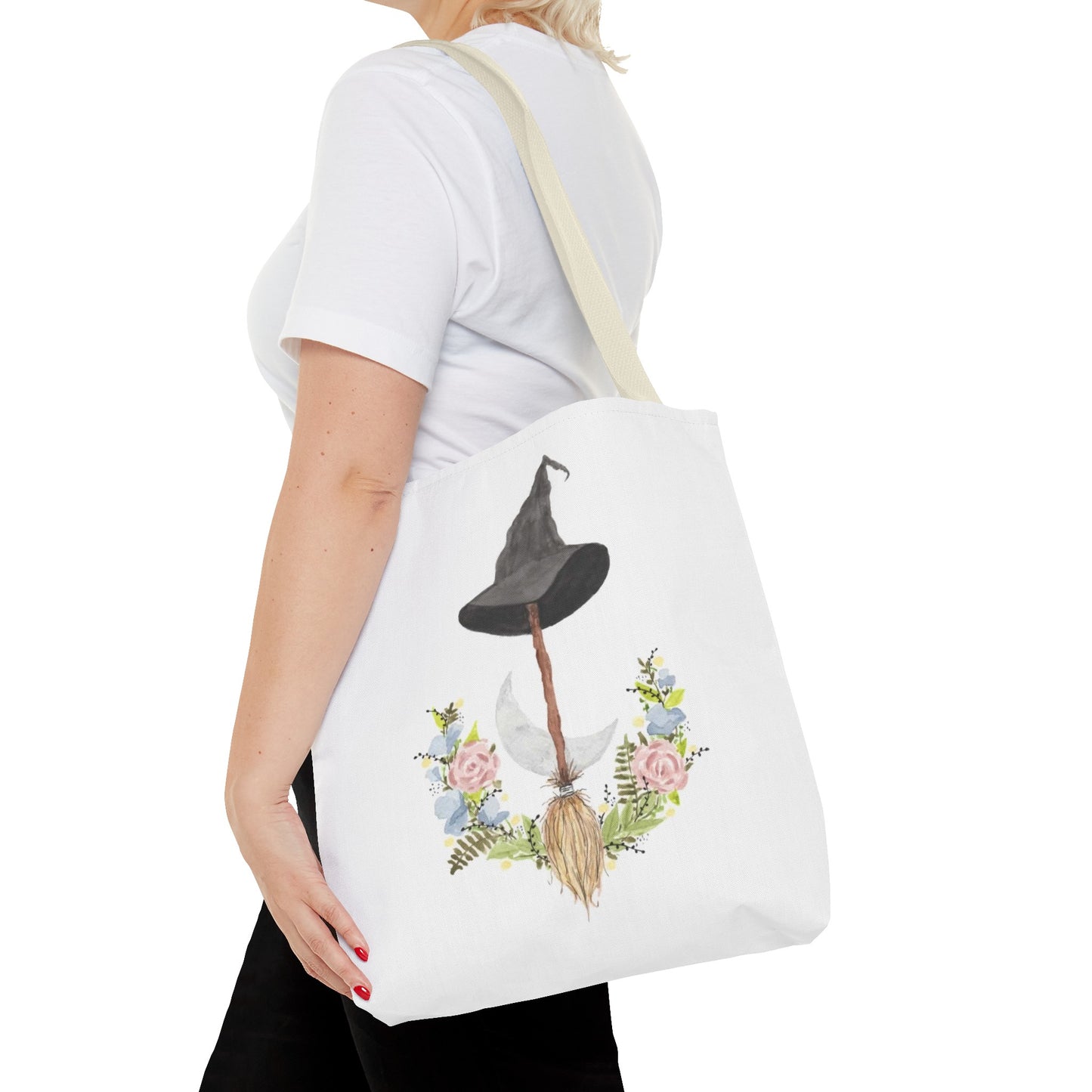 Watercolor Witchy Broomstick Tote Bag