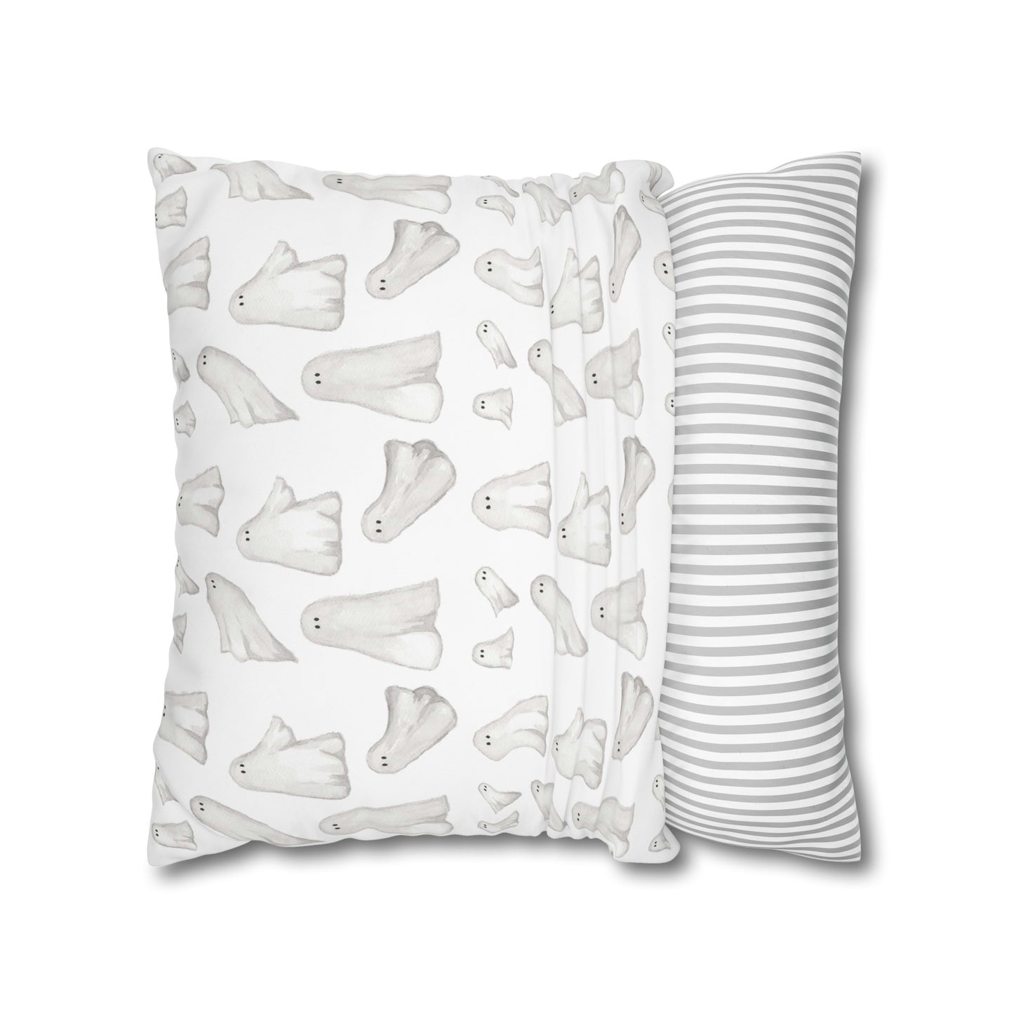 Halloween Watercolor Scattered Ghosts Square Poly Canvas Pillow Cover - Pillow Not Included -