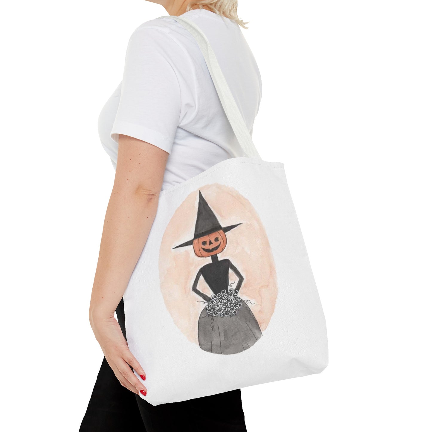 Halloween Watercolor Proper Pumpkin Lady Tote Bag