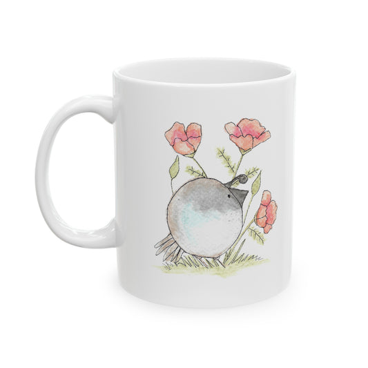 Watercolor California Quail and Poppies Ceramic Mug