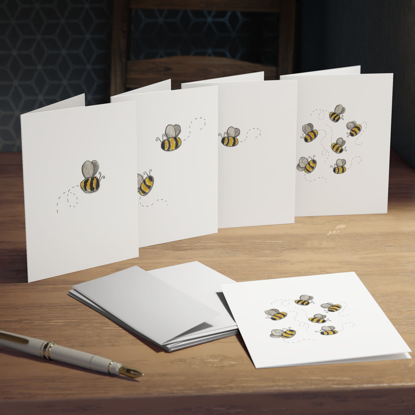 Watercolor Buzzing Bees Greeting Cards (5 Pack)
