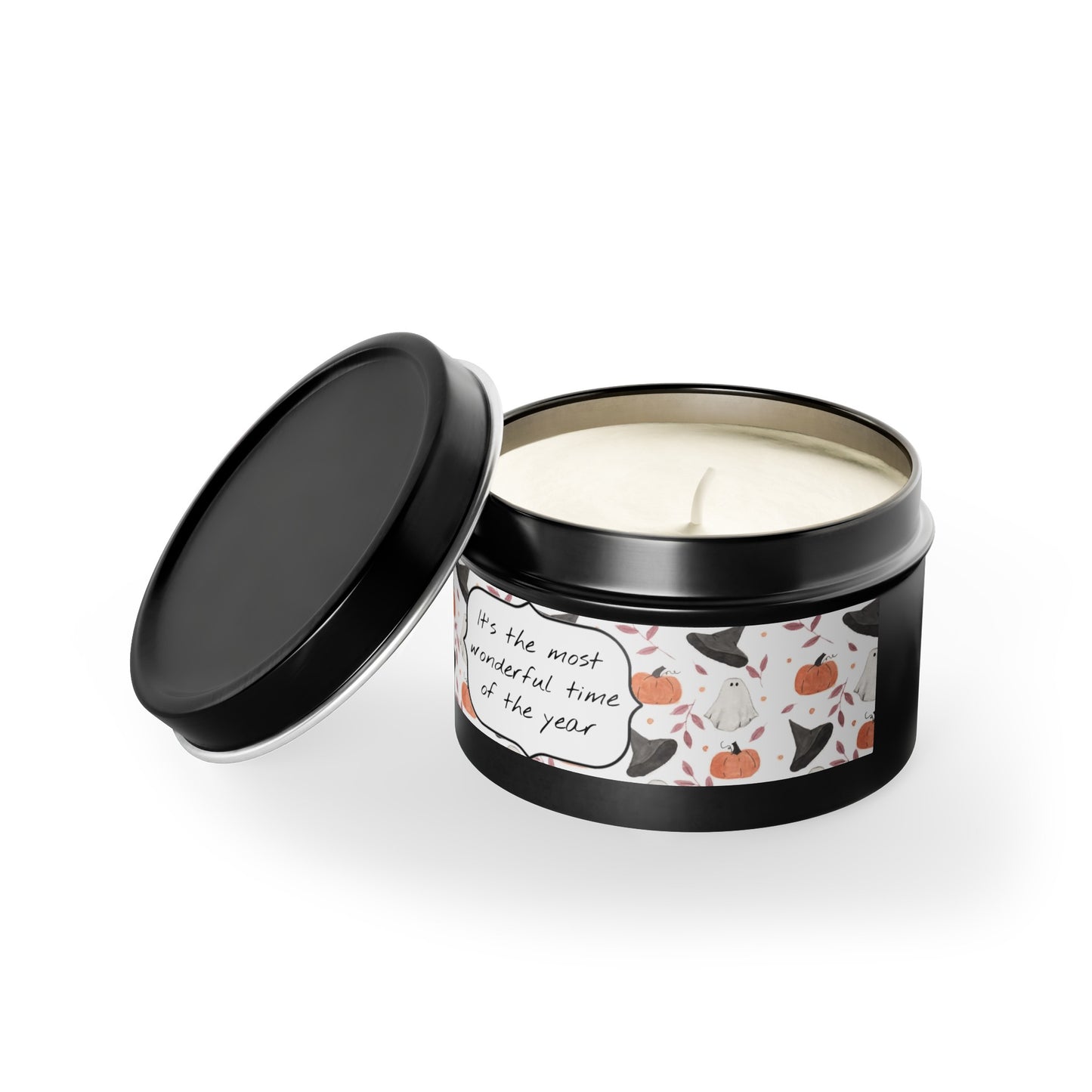 Halloween Watercolor Pattern "Most Wonderful Time of the Year" Tin Candles