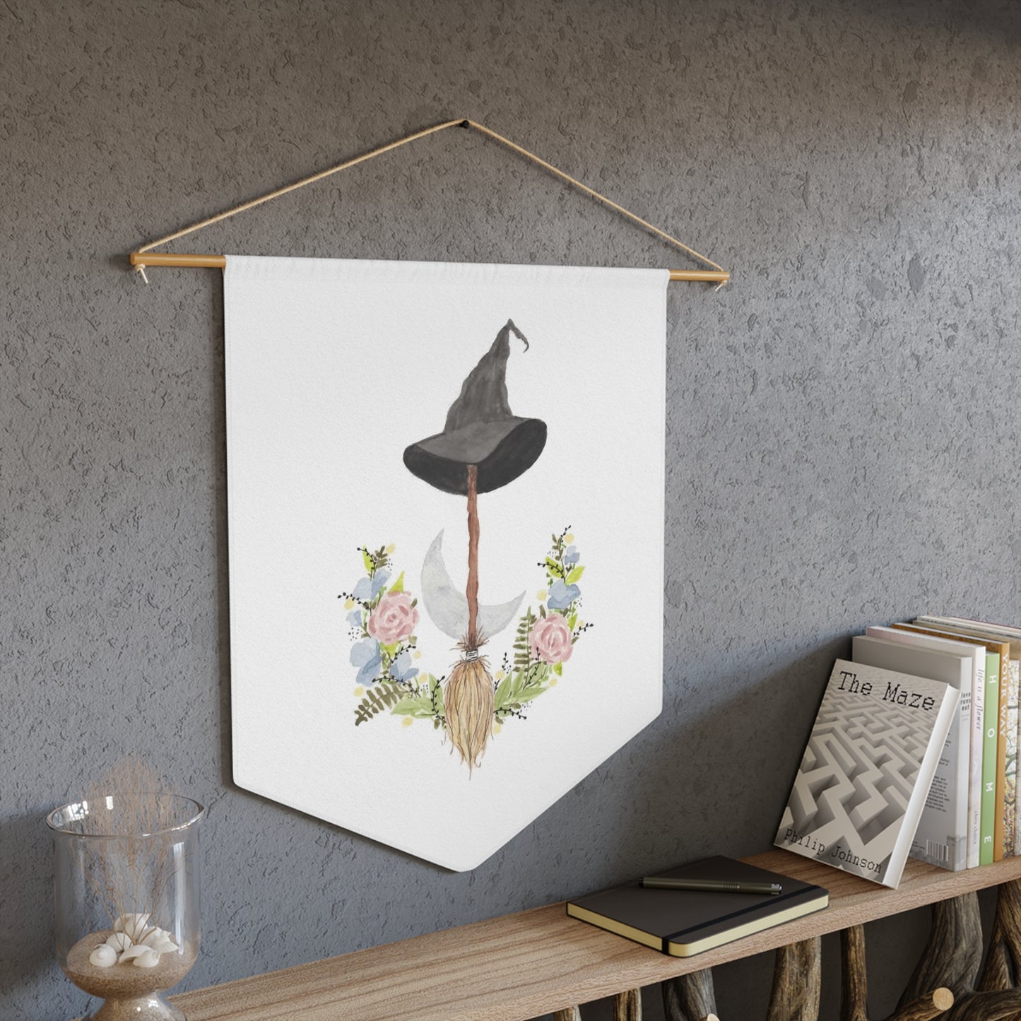 Watercolor Witches Broom and Floral Pennant