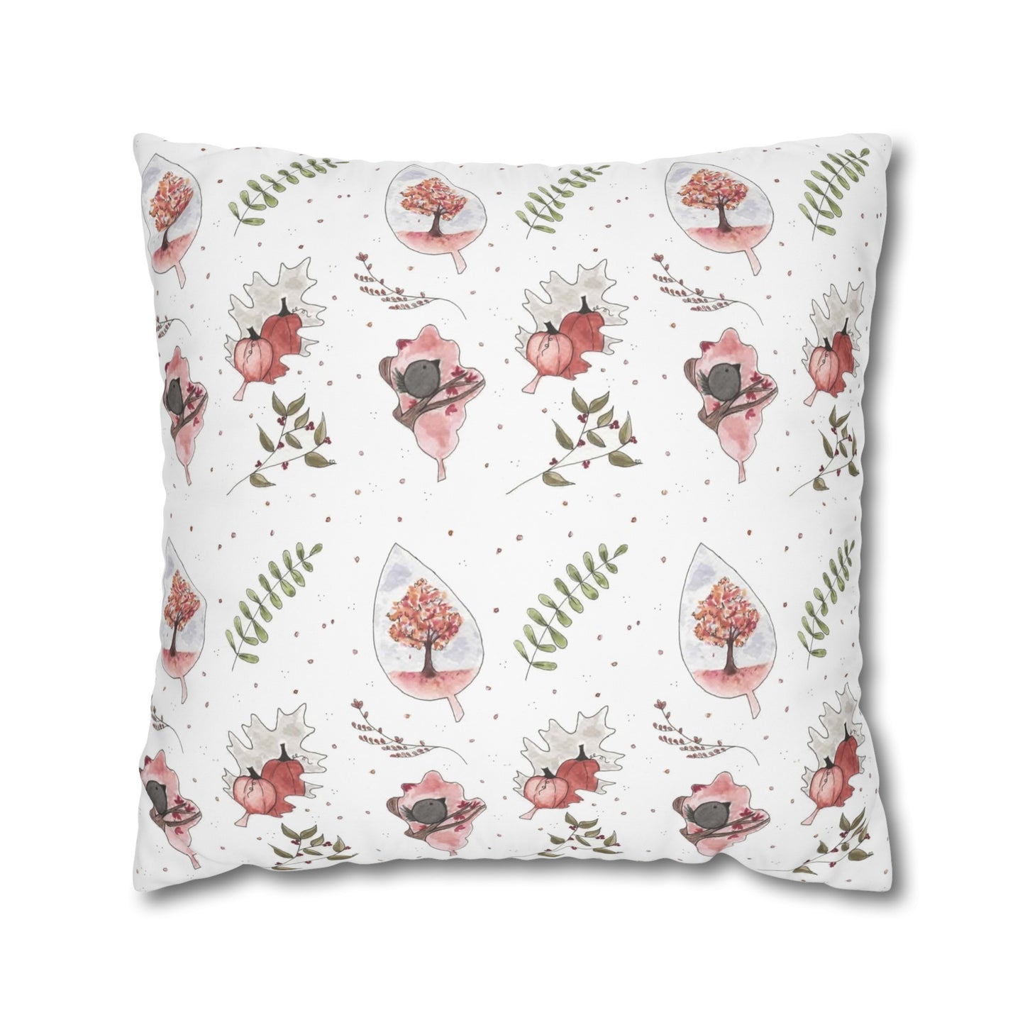 Halloween Watercolor Fall Pattern Square Poly Canvas Pillow Cover - Pillow Not Included -