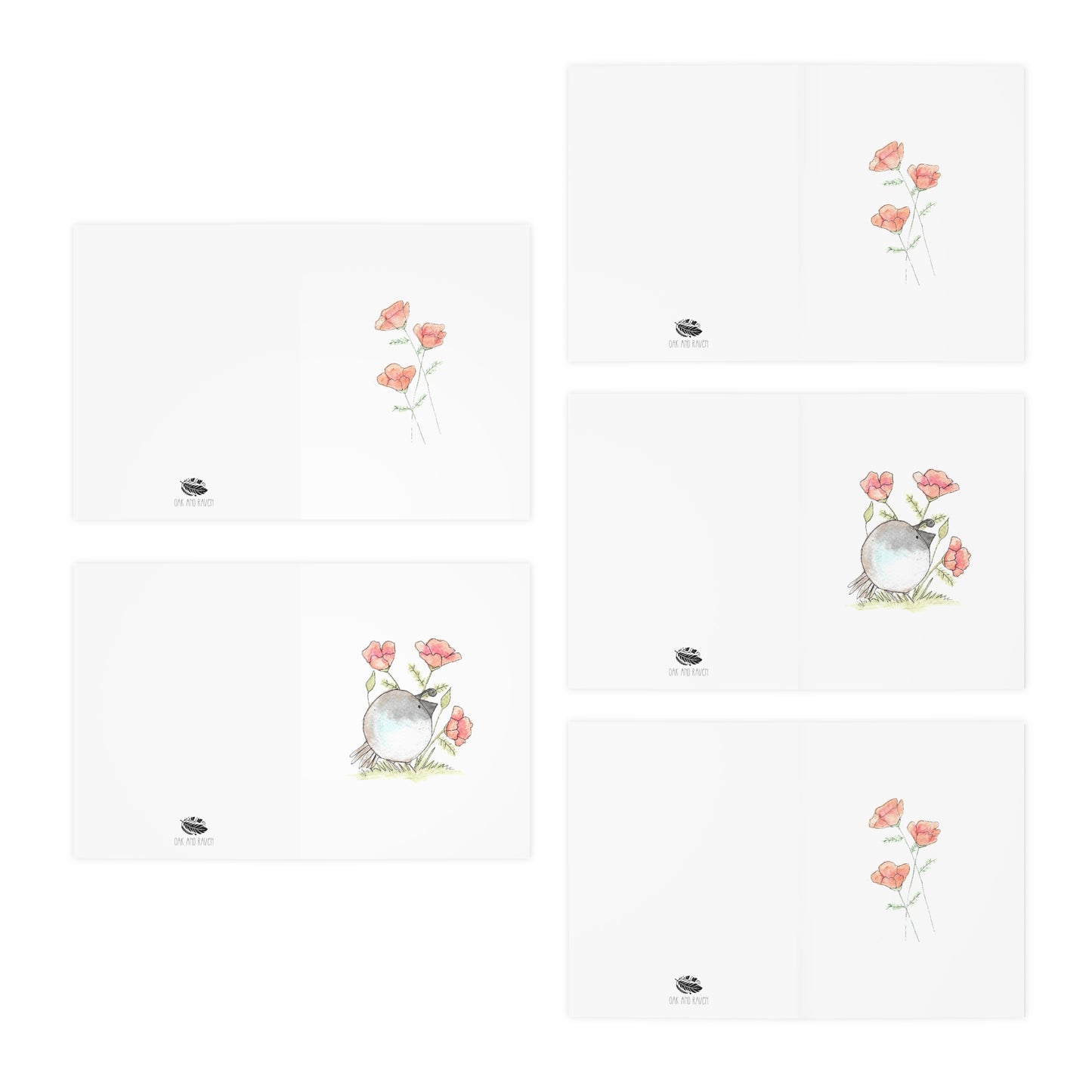 Watercolor California Themed Multi-Design Greeting Cards (5-Pack)