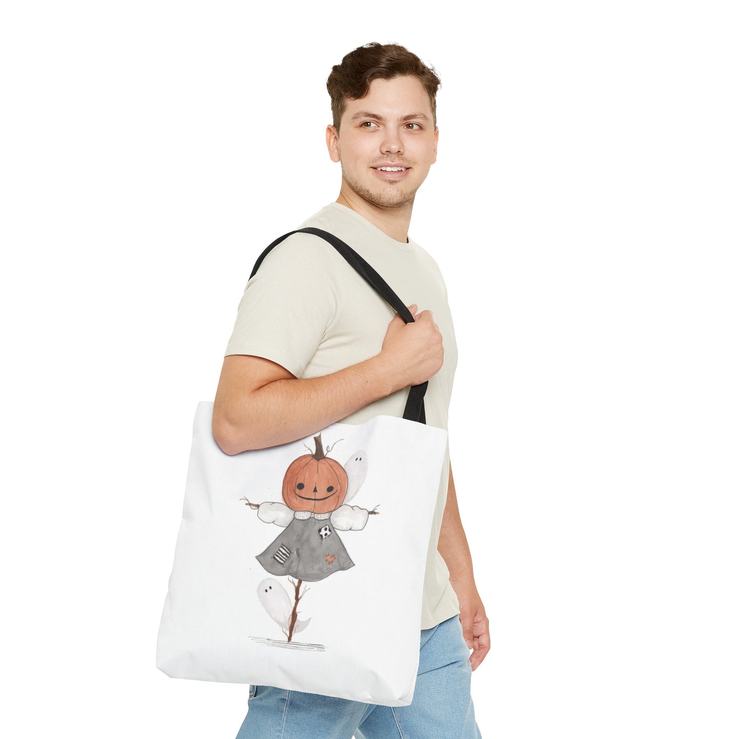 Halloween Watercolor Pumpkin Girl Scarecrow Tote Bag